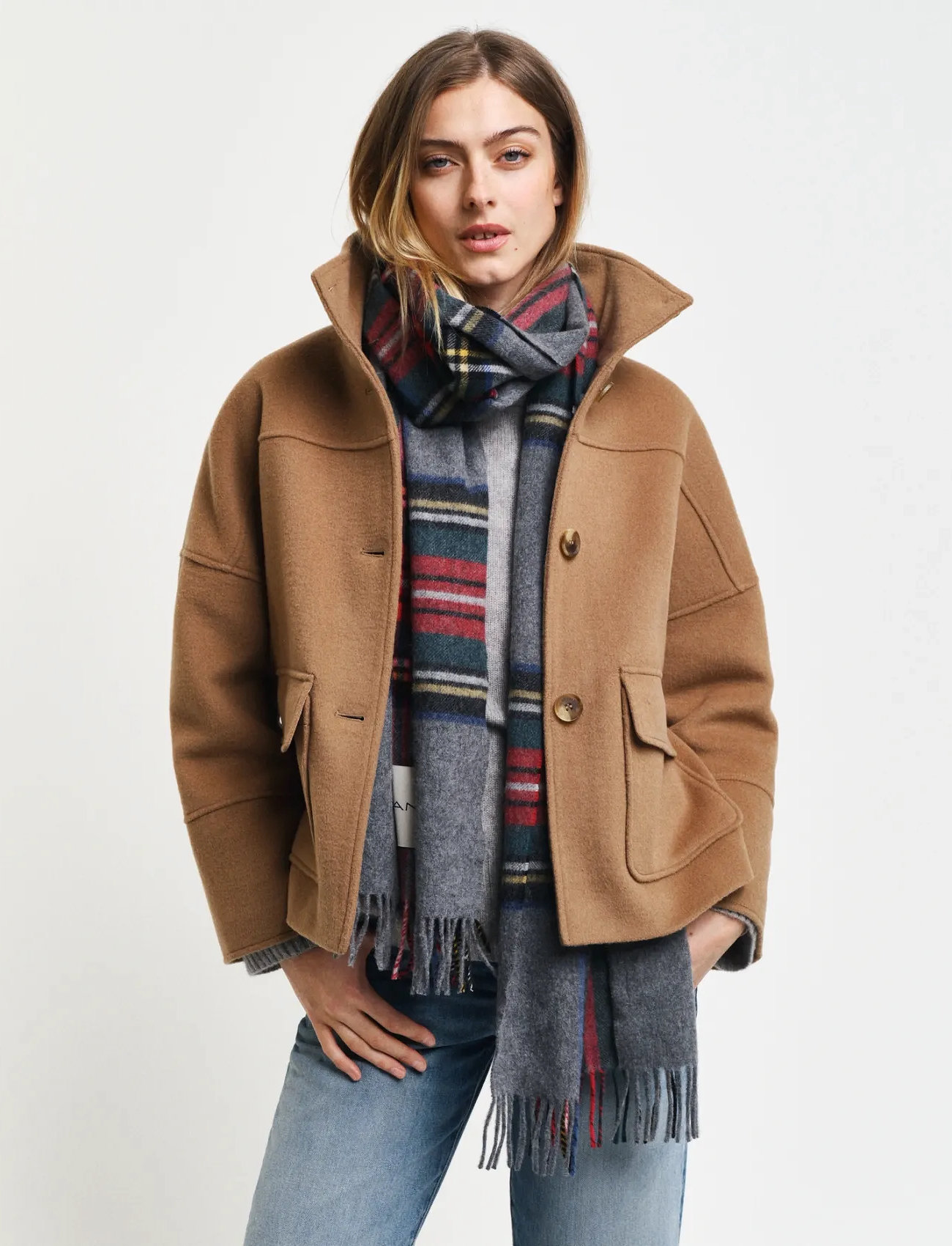 GANT Cropped Wool Jacket, XL, Beige, Jakker > Uldjakker, Dame
