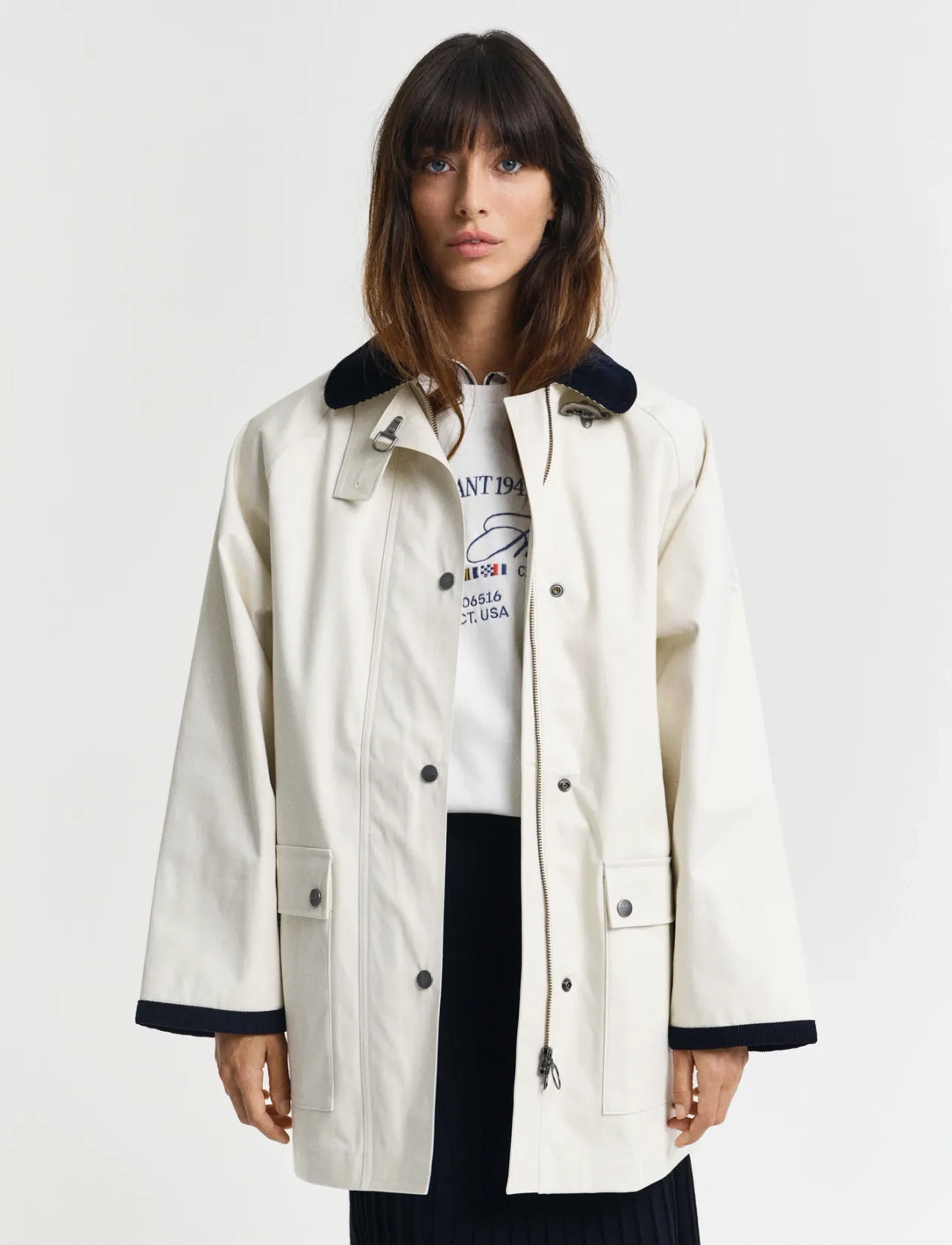 GANT Contrast Collar Saling Jacket, XXL, Cream, Jakker > Let Sommerjakke, Dame