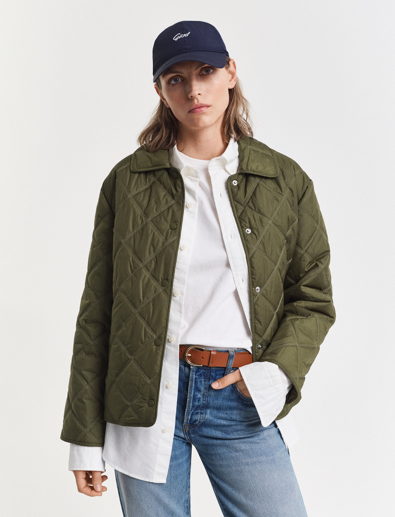 GANT Quilted Jacket With Collar, XS, Khaki green, Jakker > Quiltede Jakker, Dame