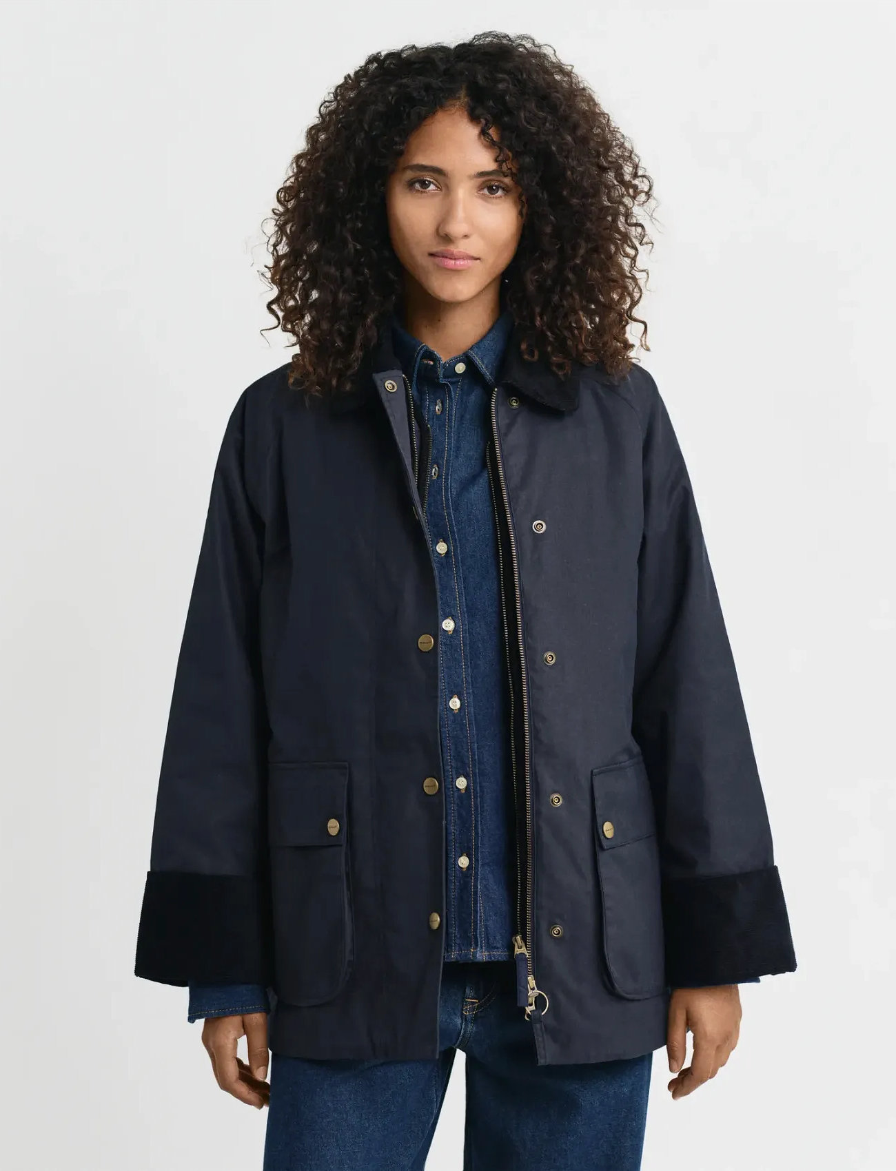 GANT Waxed Cotton Double Decker Jacket, XS, Navy, Jakker > Utility-Jakker, Dame