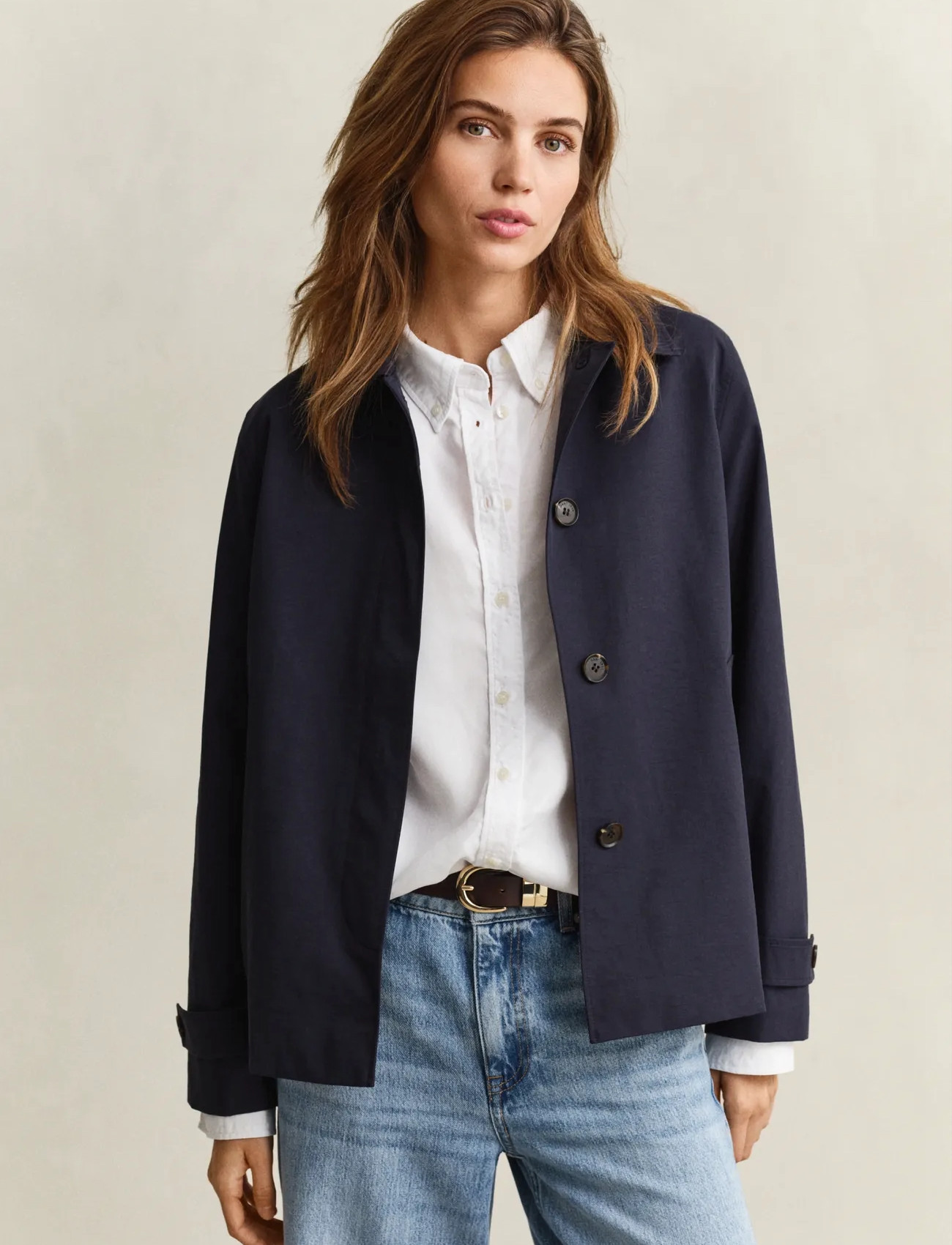 GANT Short Cotton Blend Car Coat, M, Navy, Jakker > Lette Jakker, Herre