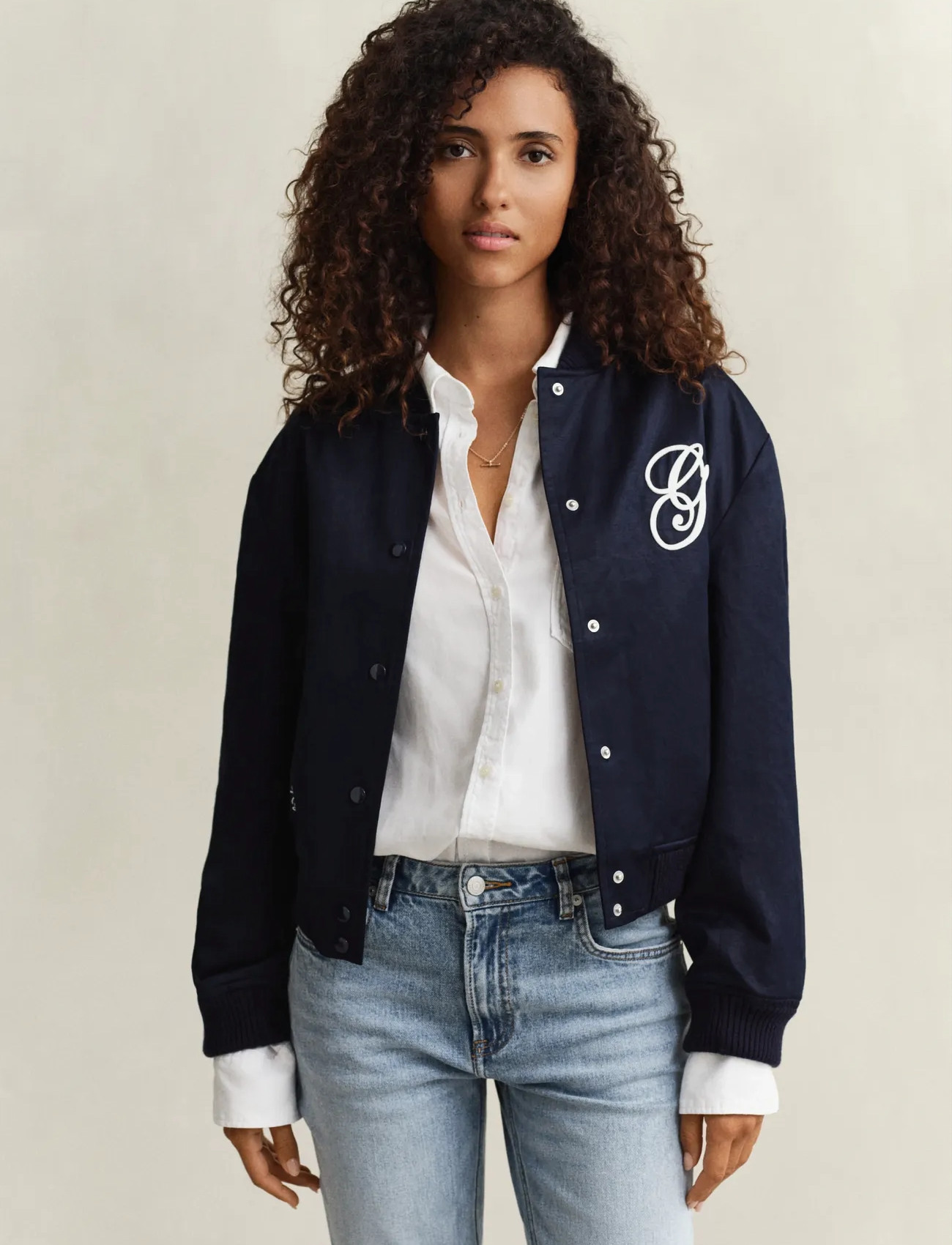 GANT Satin Varsity Jacket, M, Navy, Jakker > Bomberjakker, Dame