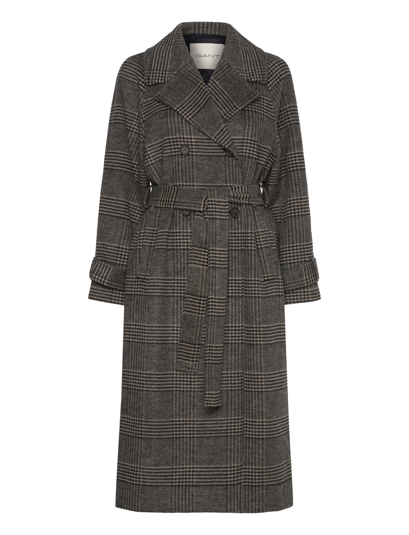 GANT Large Checked Wool Trench Coat Brun