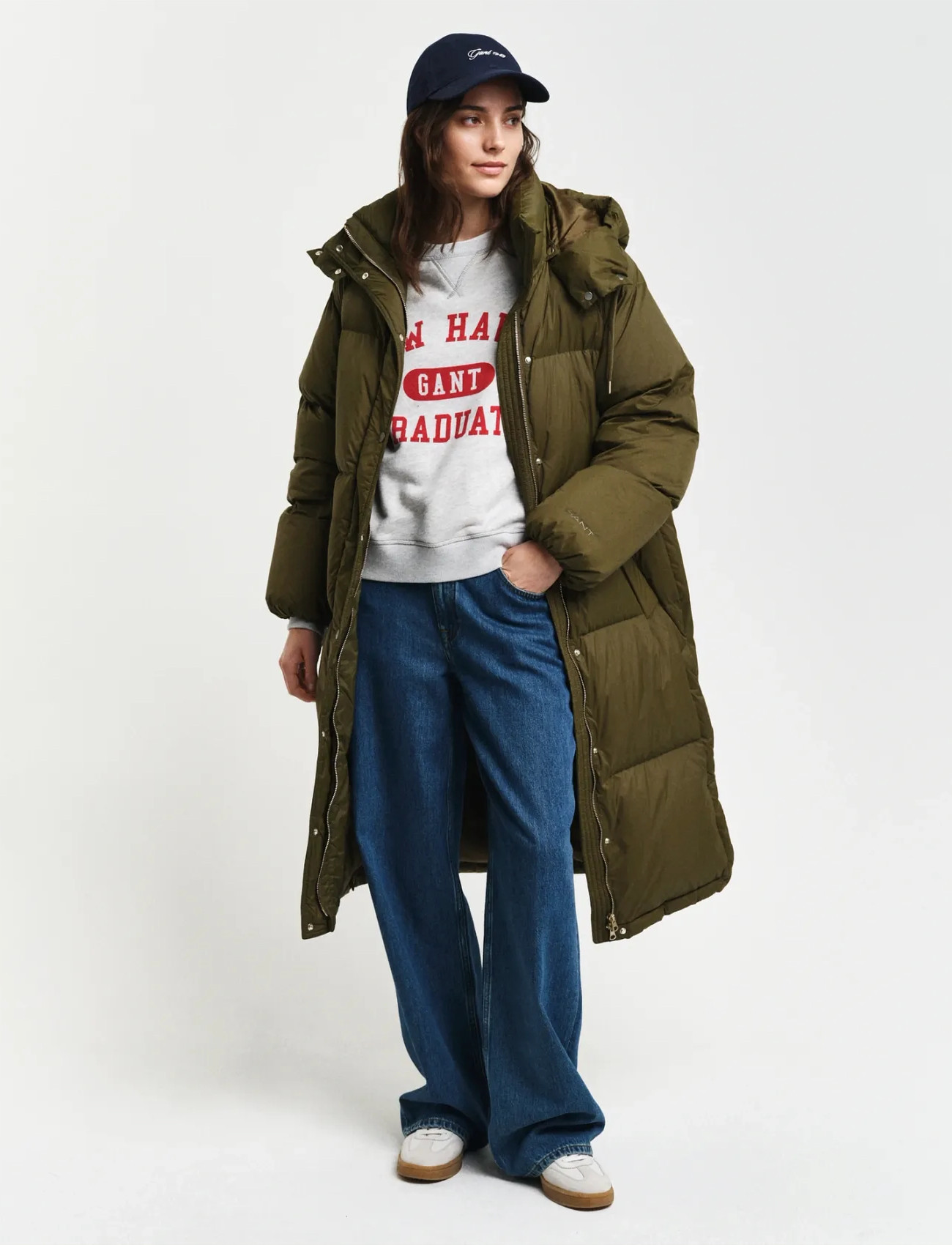 GANT Full Length Down Coat, XS, Khaki green, Frakker > Vinterfrakker, Dame