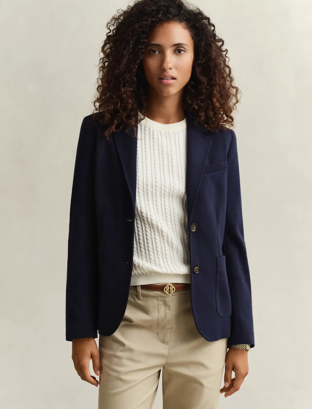 GANT Slim Pique Blazer, 46, Navy, Blazere > Cropped Blazere, Dame