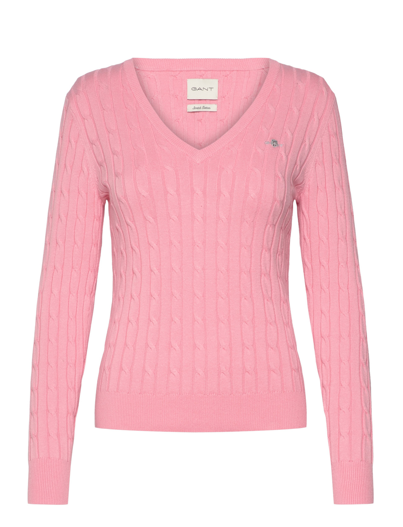 GANT Stretch Cotton Cable V-Neck Rosa