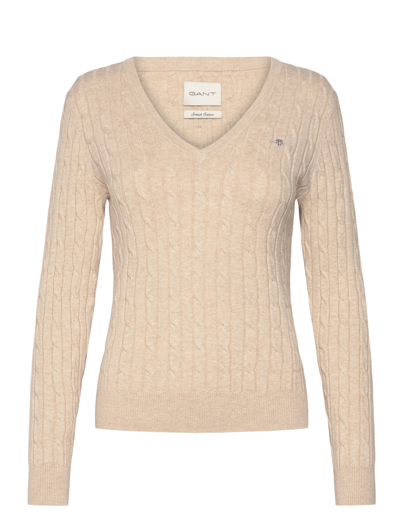 GANT Stretch Cotton Cable V-Neck Beige