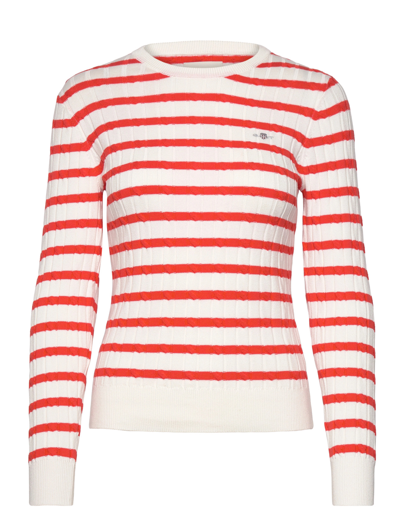 GANT Stretch Baumwolle Cable Stripe C-Neck Rot - XS - Damen