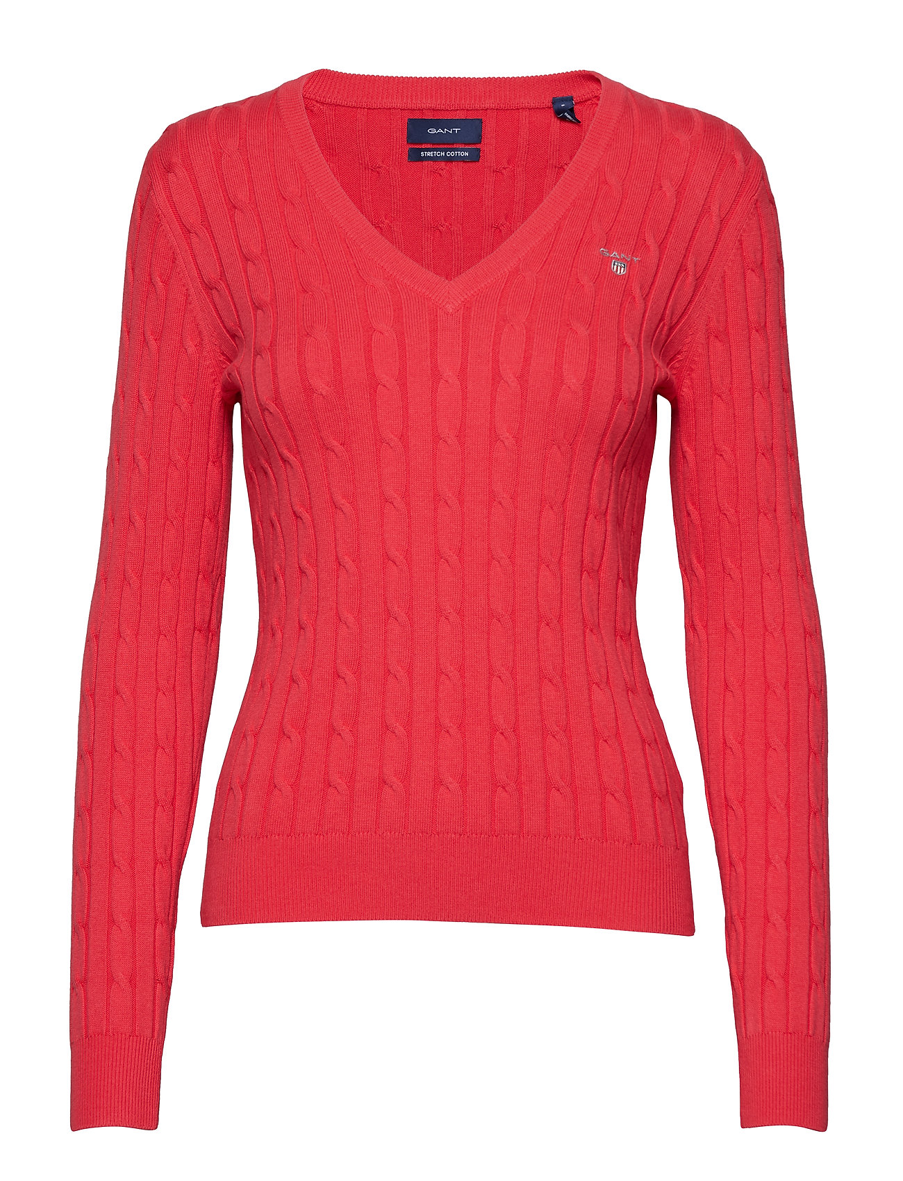 Stretch Cotton Cable V Neck Gebreide Trui Rood Gant gant kopen in de aanbieding Stretch Cotton Cable V Neck Gebreide Trui Rood Gant gant kopen in de aanbieding