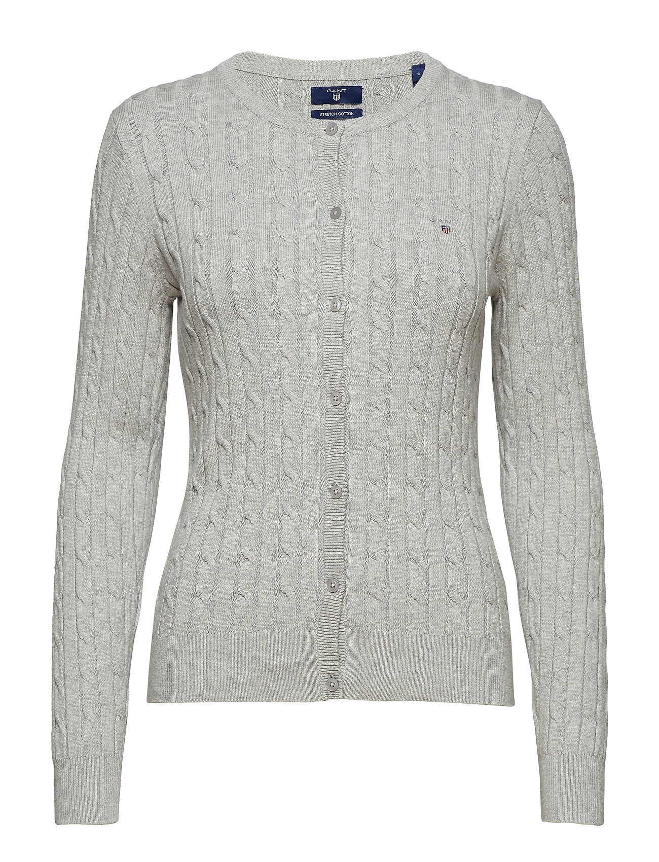 Stretch Cotton Cable Crew Cardigan Gebreide Trui Grijs Gant gant kopen in de aanbieding Stretch Cotton Cable Crew Cardigan Gebreide Trui Grijs Gant gant kopen in de aanbieding
