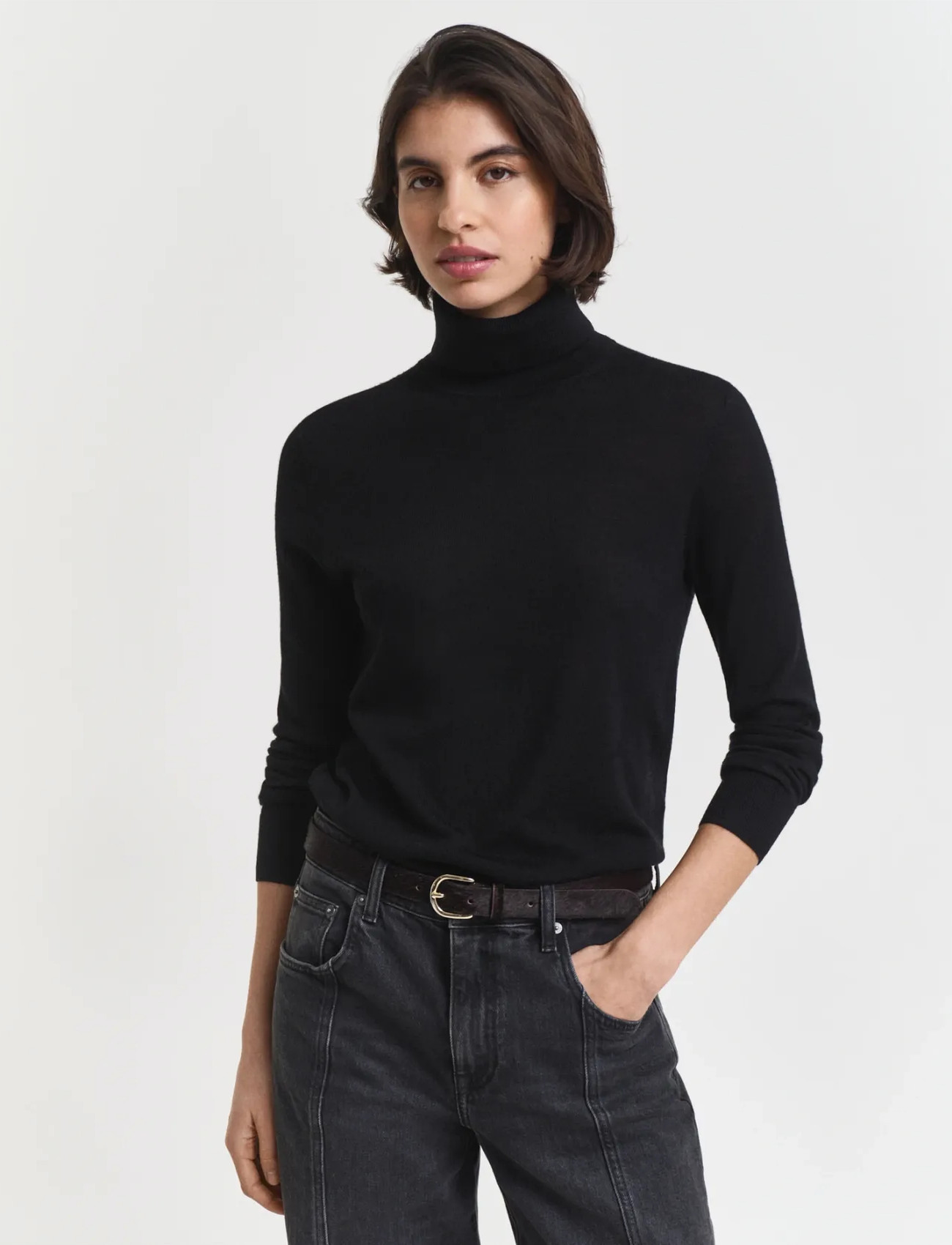 GANT Extrafine Merino Wool Turtleneck, M, Black, Strik > Rullekrave, Dame
