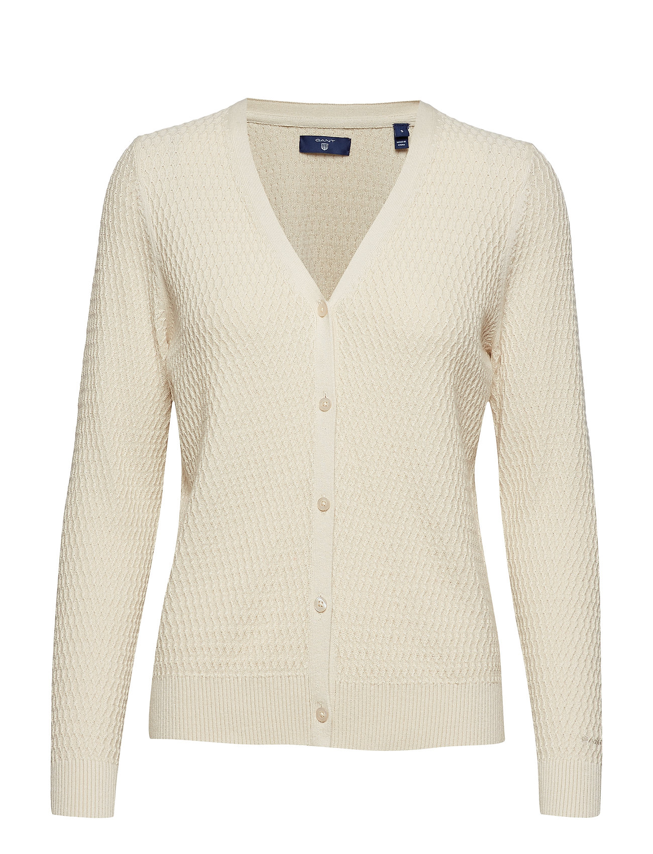 O2 Textured Cardigan Gebreide Trui Creme Gant gant kopen in de aanbieding