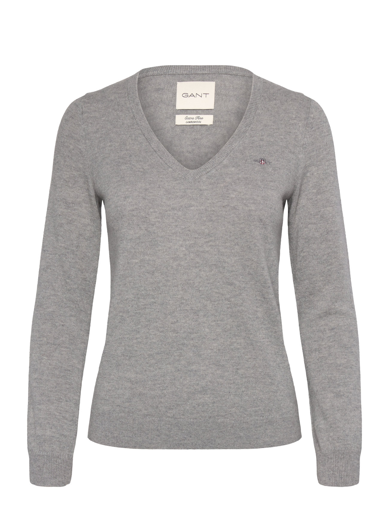 Extrafine Lambswool Blend V-Neck Grey GANT