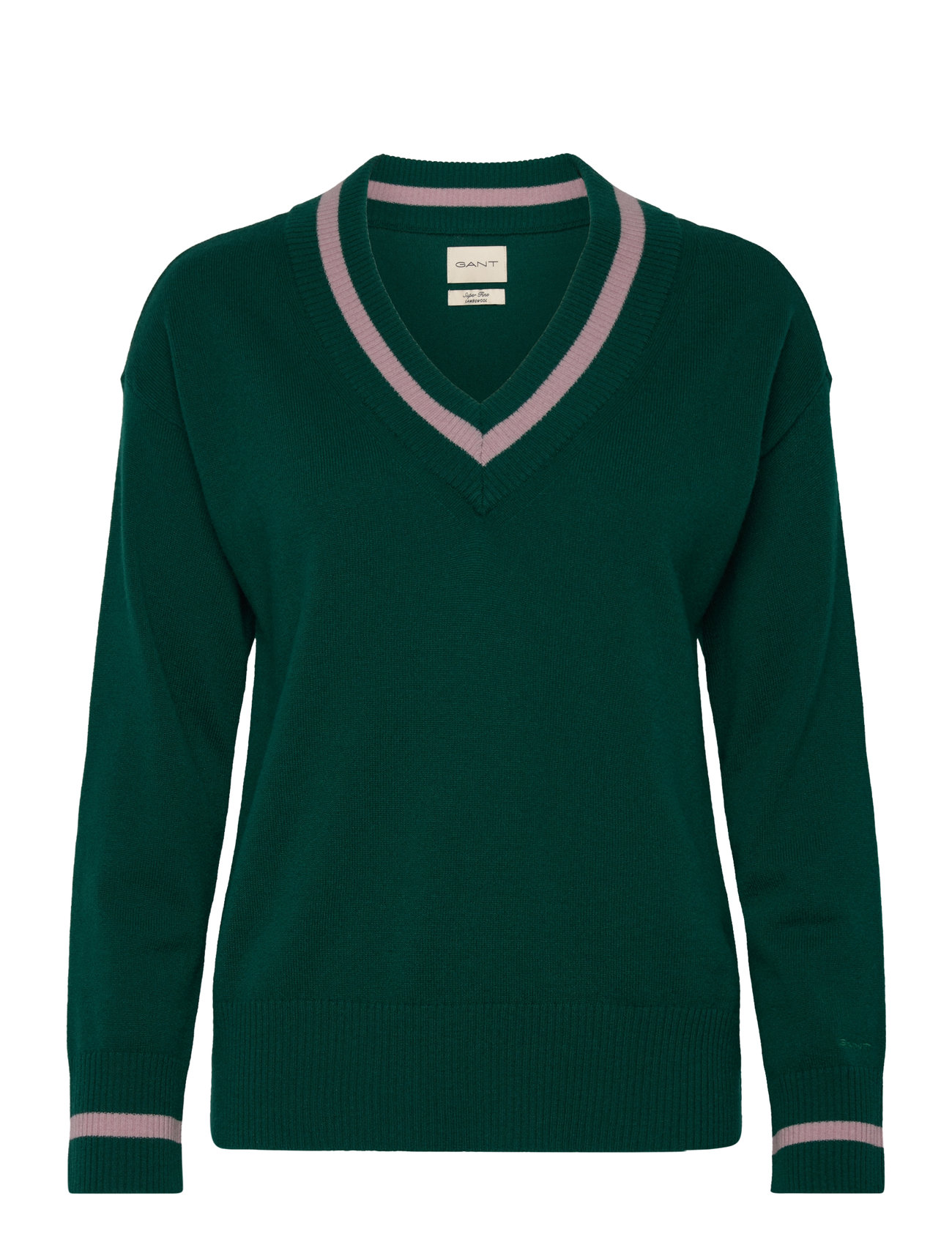 Superfine Lambswool Cont V-Neck Green GANT