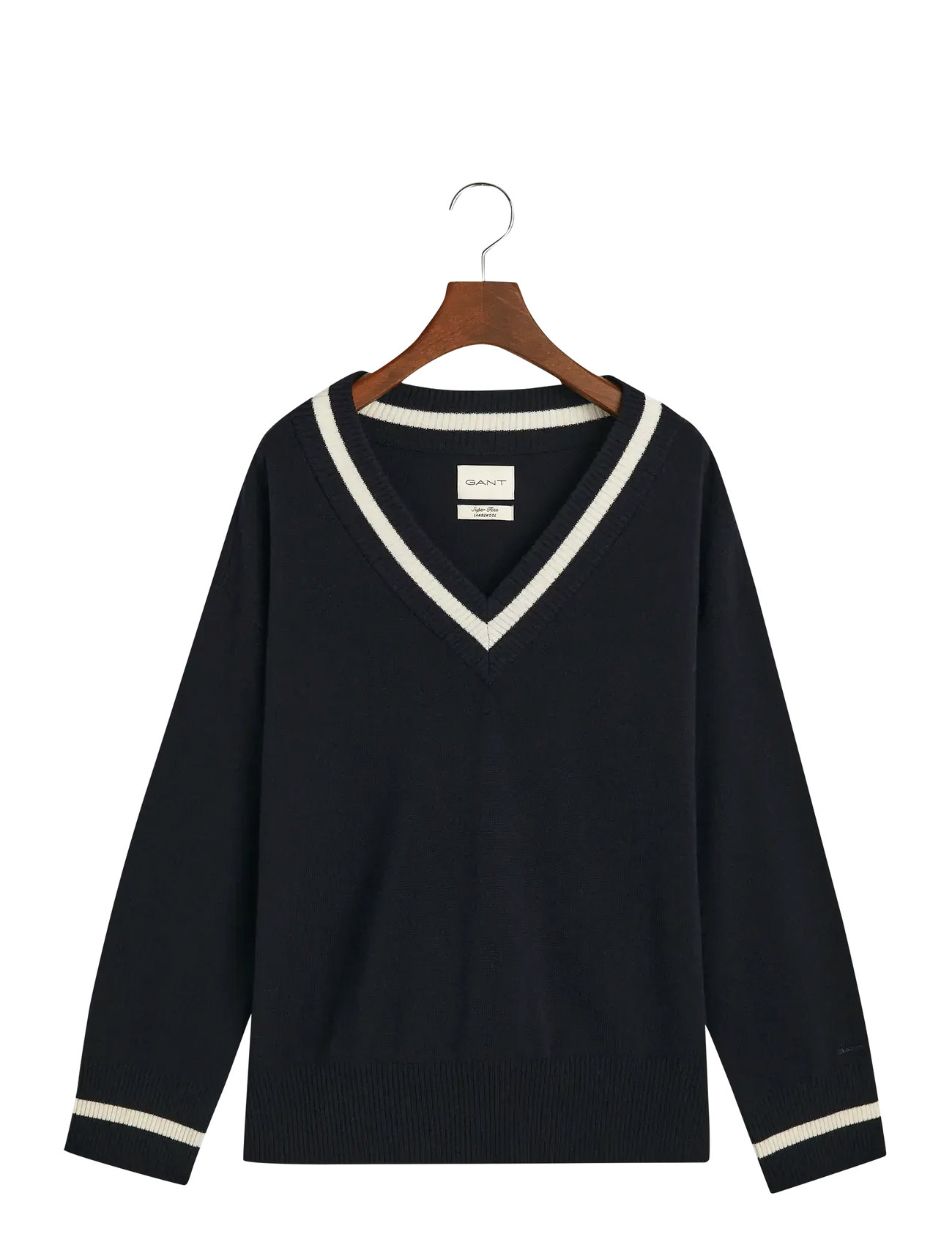 GANT Superfine Lammwolle Cont V-Ausschnitt Navy - XS - Damen