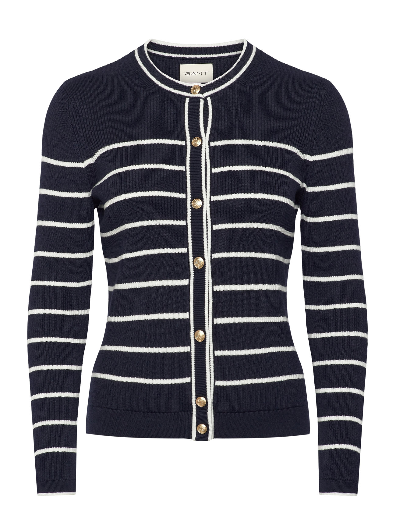 GANT Ribbed Breton Cardigan Marinblå