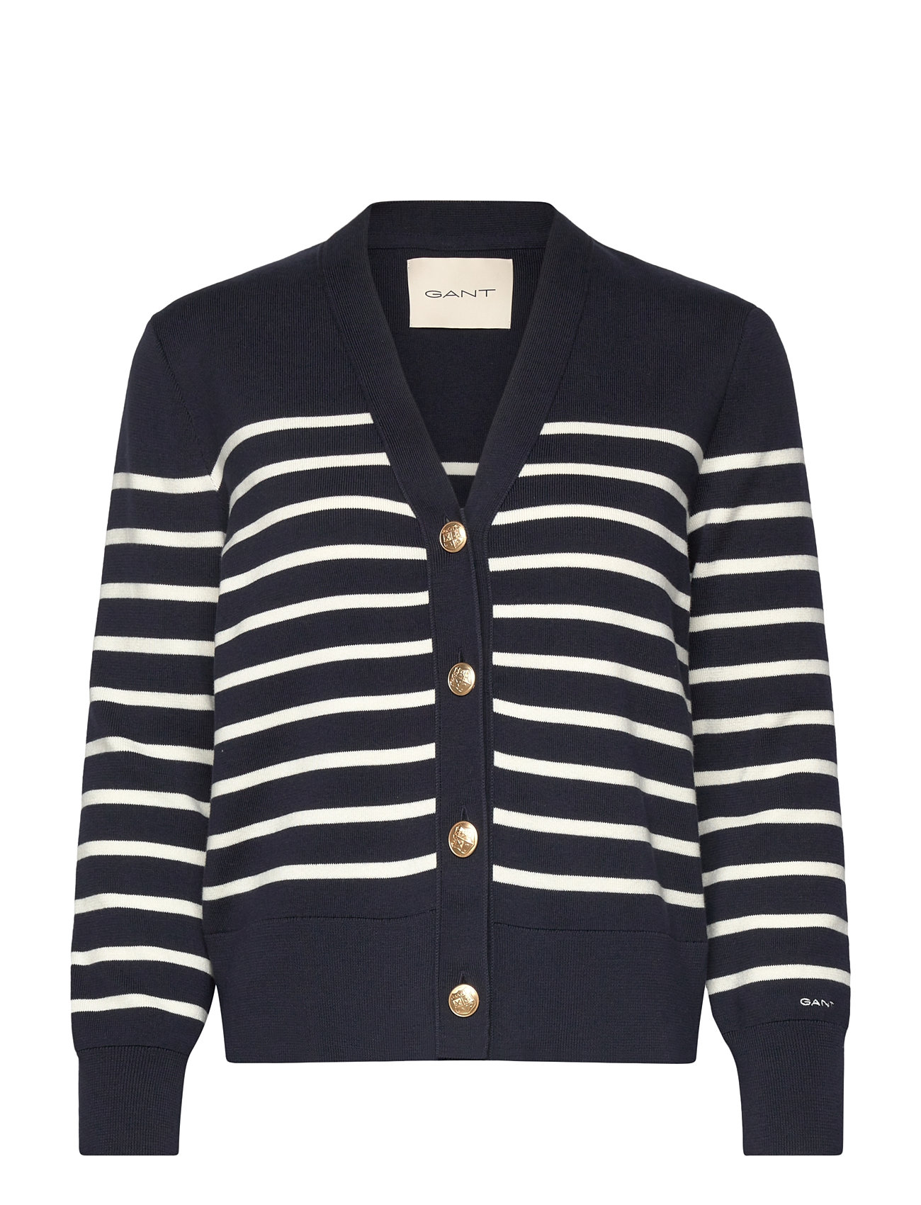 GANT Striped Cotton Cardigan Marinblå