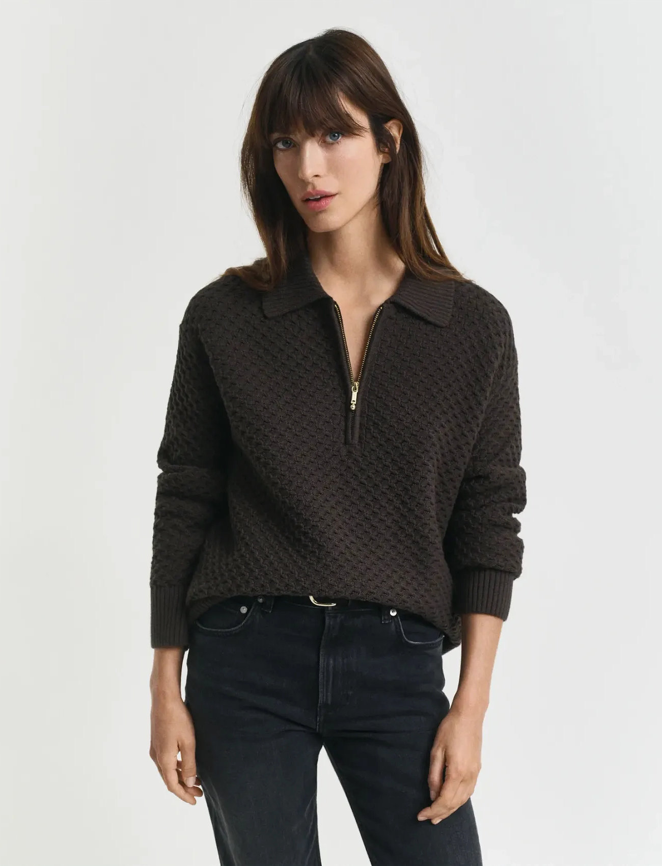 GANT Cotton Texture Half Zip, XXL, Green, Strik > Trøjer, Dame