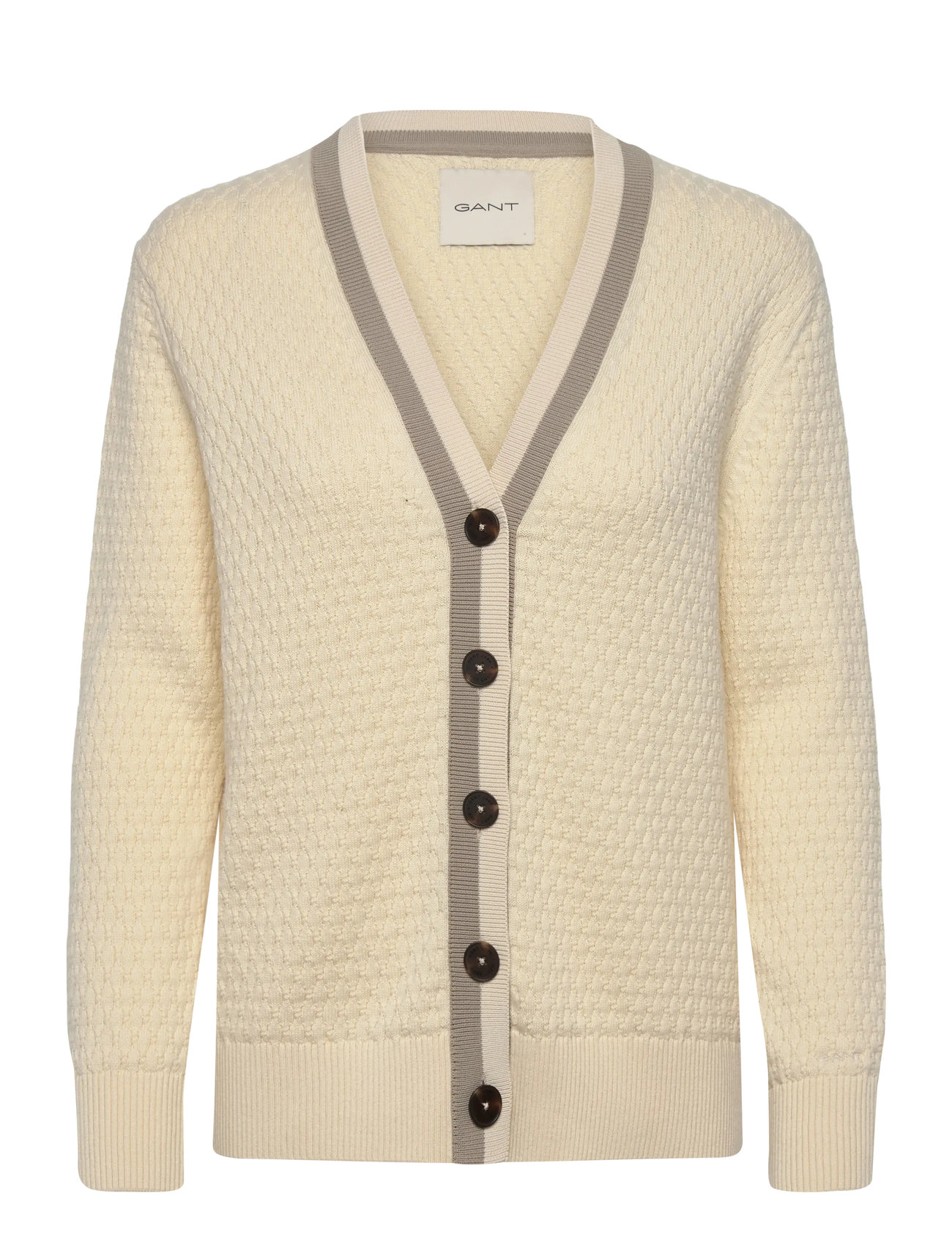GANT Baumwolle Contrast Textured Cardigan Cream - XL - Damen