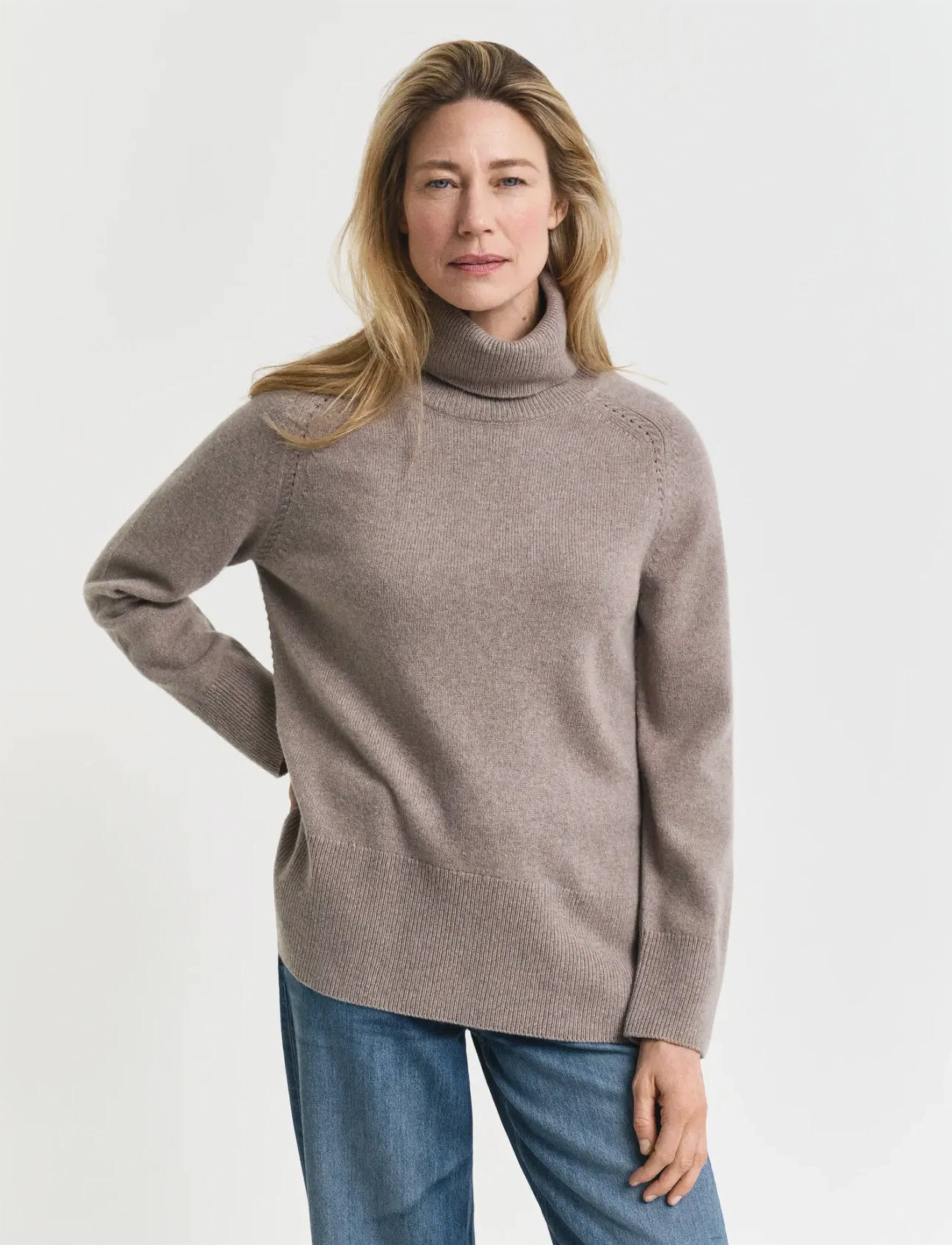 GANT Soft Wool Turtleneck, L, Beige, Strik > Rullekrave, Dame