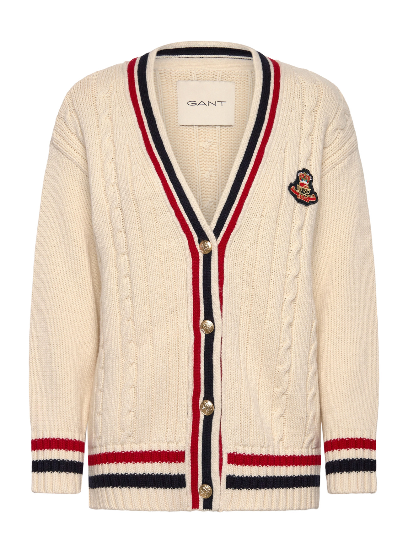 GANT Gant Varsity Cable V-Ausschnitt Cardigan Cream - S - Damen