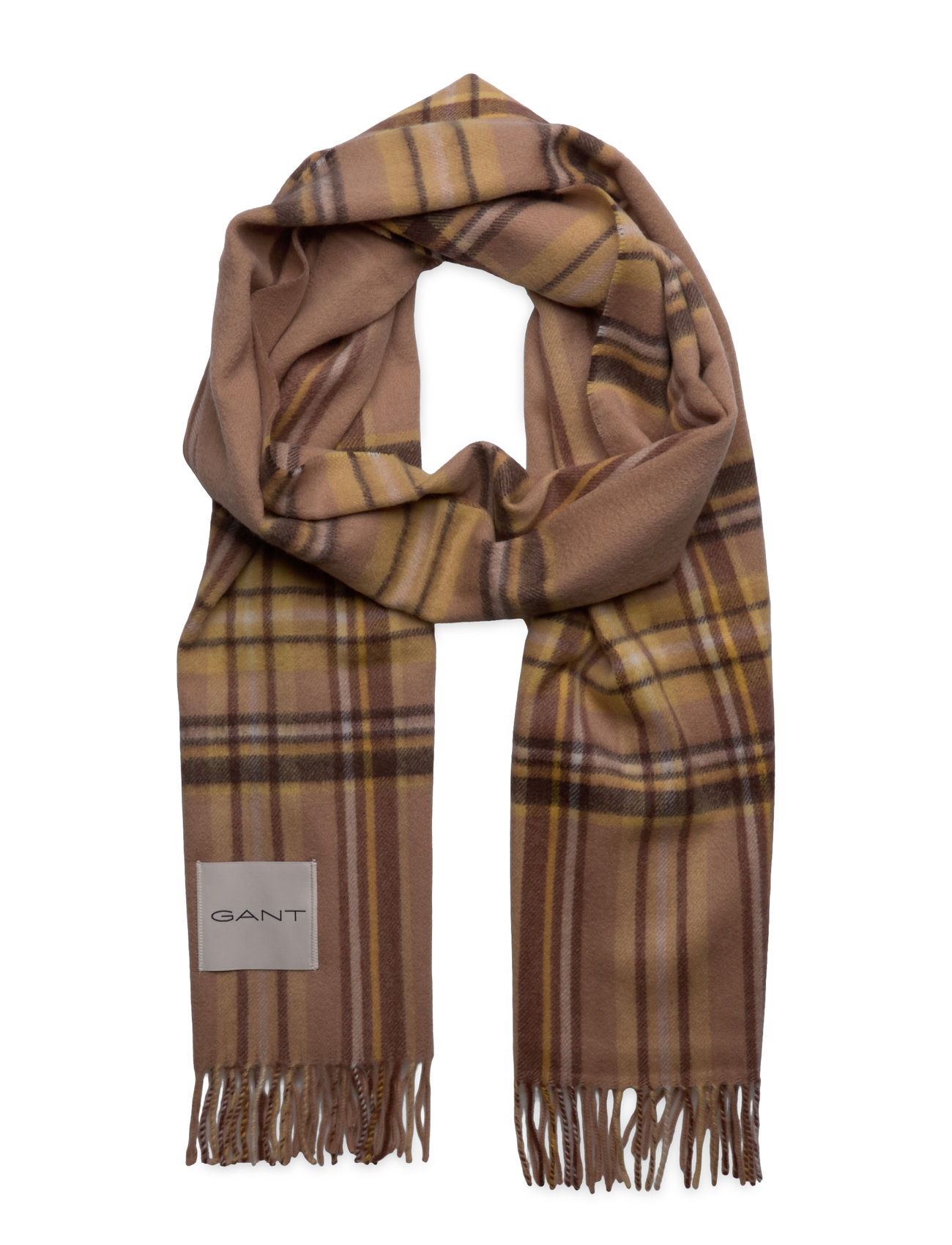 GANT Tartan Check Cashmere Blend Scarf Beige