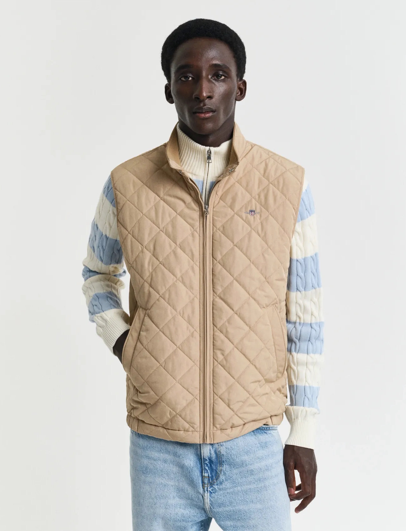 GANT Quilted Windcheater Vest, XXL, Beige, Overtøj > Veste, Herre