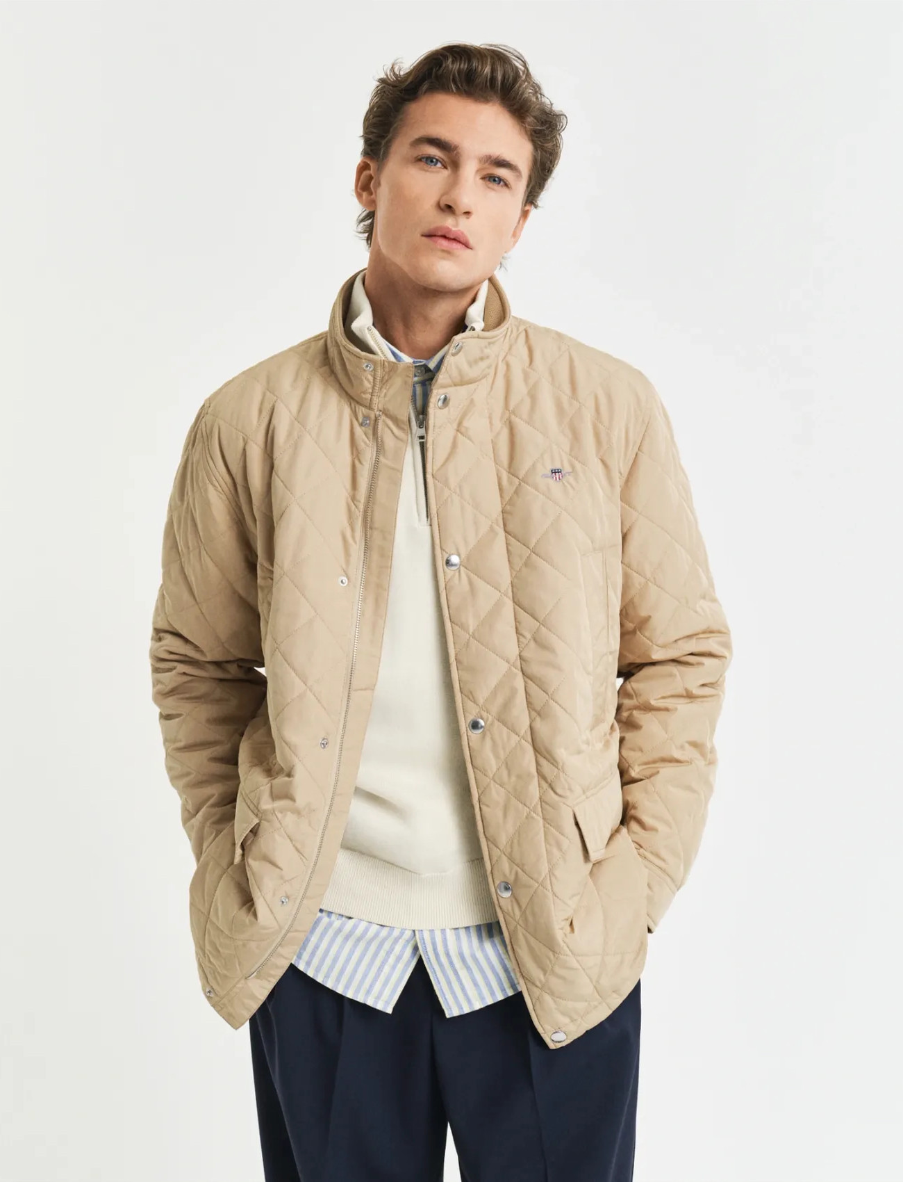 GANT Quilted Windcheater Mid Jacket, S, Beige, Jakker > Quiltede Jakker, Herre