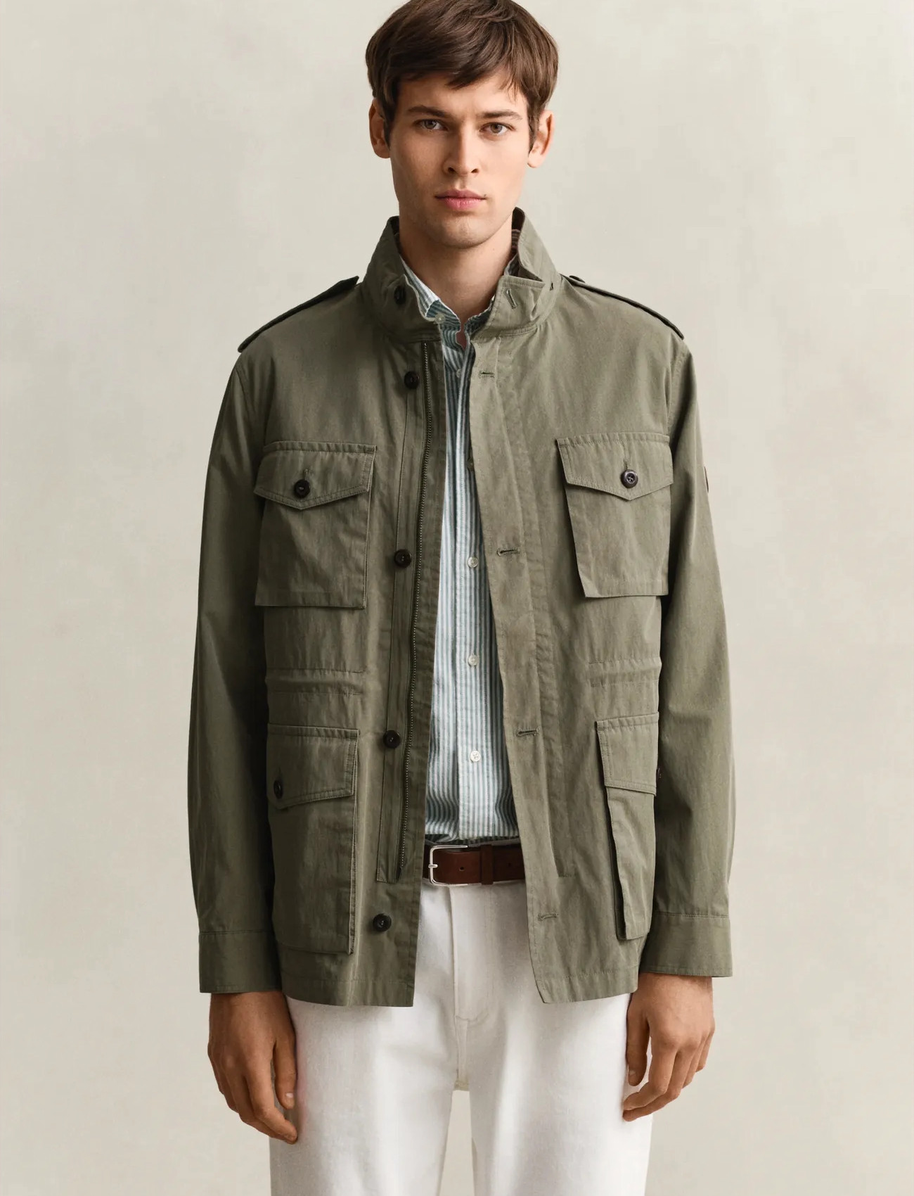 GANT Cotton 4 Pocket Jacket, S, Khaki green, Jakker > Lette Jakker, Herre