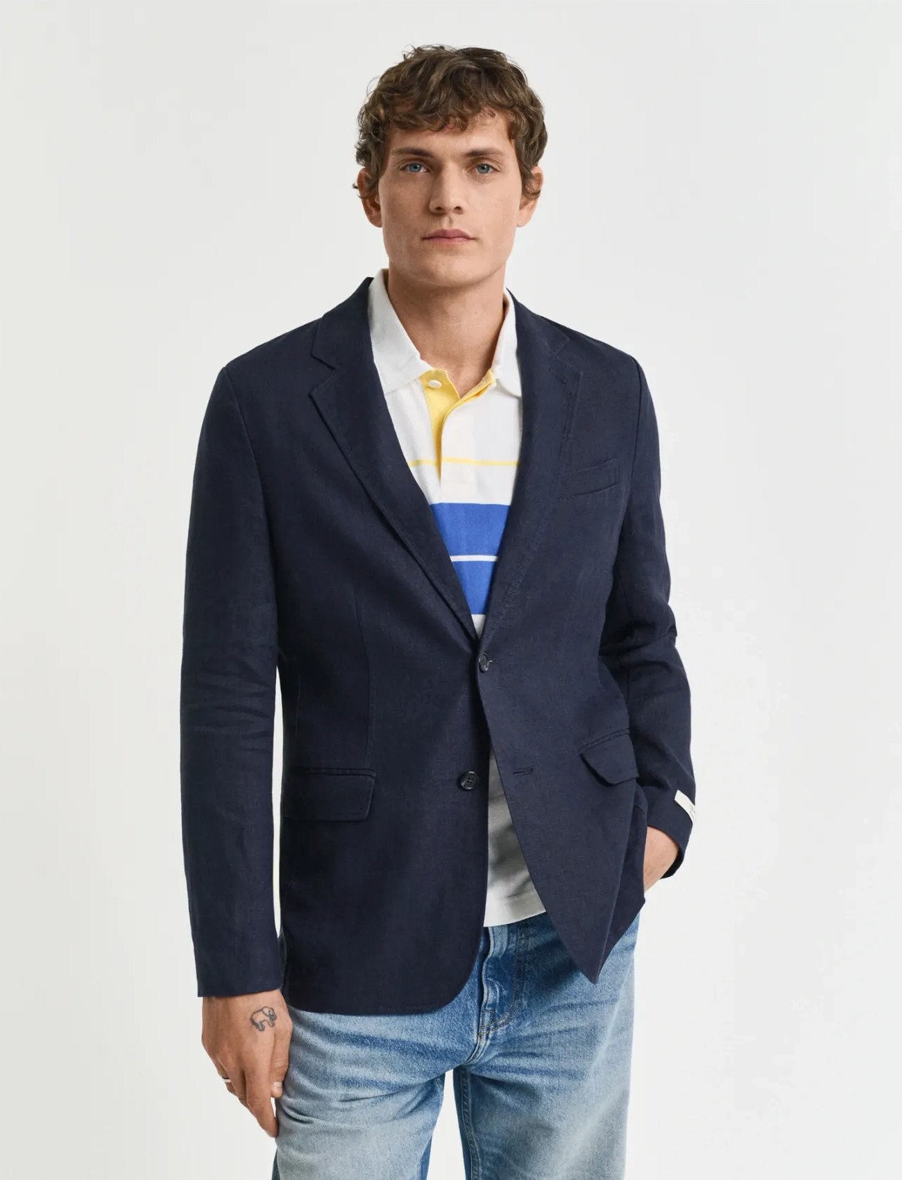GANT Reg Gmnt Dye Linen Blazer, 50, Navy, Blazere > Enkeltradede Blazere, Herre
