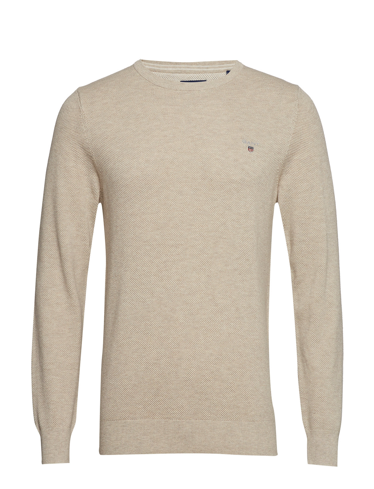 Cotton Pique Crew Gebreide Trui Met Ronde Kraag Beige Gant gant kopen in de aanbieding