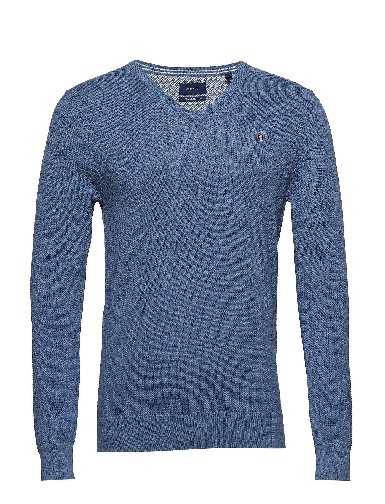 Cotton Pique V Neck Gebreide Trui Met Ronde Kraag Blauw Gant gant kopen in de aanbieding Cotton Pique V Neck Gebreide Trui Met Ronde Kraag Blauw Gant gant kopen in de aanbieding