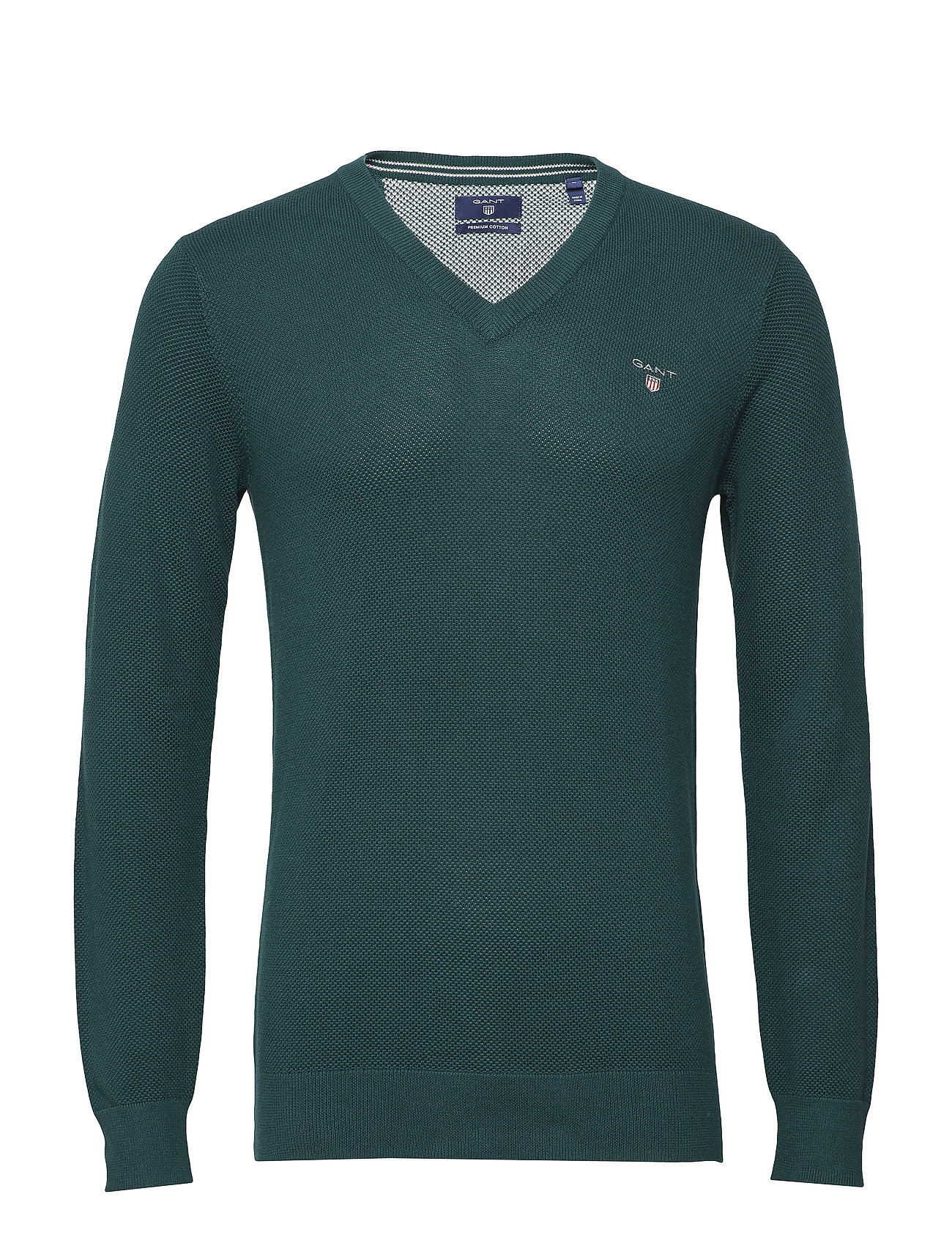Cotton Pique V Neck Gebreide Trui Met Ronde Kraag Groen Gant gant kopen in de aanbieding Cotton Pique V Neck Gebreide Trui Met Ronde Kraag Groen Gant gant kopen in de aanbieding