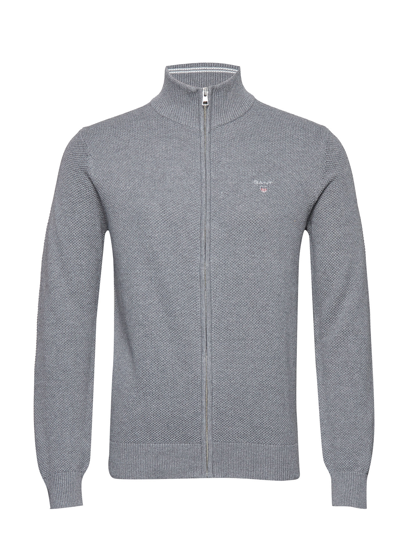 Cotton Pique Zip Cardigan Gebreide Trui Grijs Gant gant kopen in de aanbieding Cotton Pique Zip Cardigan Gebreide Trui Grijs Gant gant kopen in de aanbieding