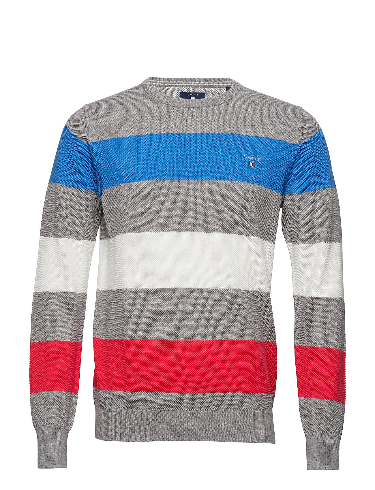 Cotton Pique Multistripe Crew Gebreide Trui Met Ronde Kraag Grijs Gant gant kopen in de aanbieding Cotton Pique Multistripe Crew Gebreide Trui Met Ronde Kraag Grijs Gant gant kopen in de aanbieding