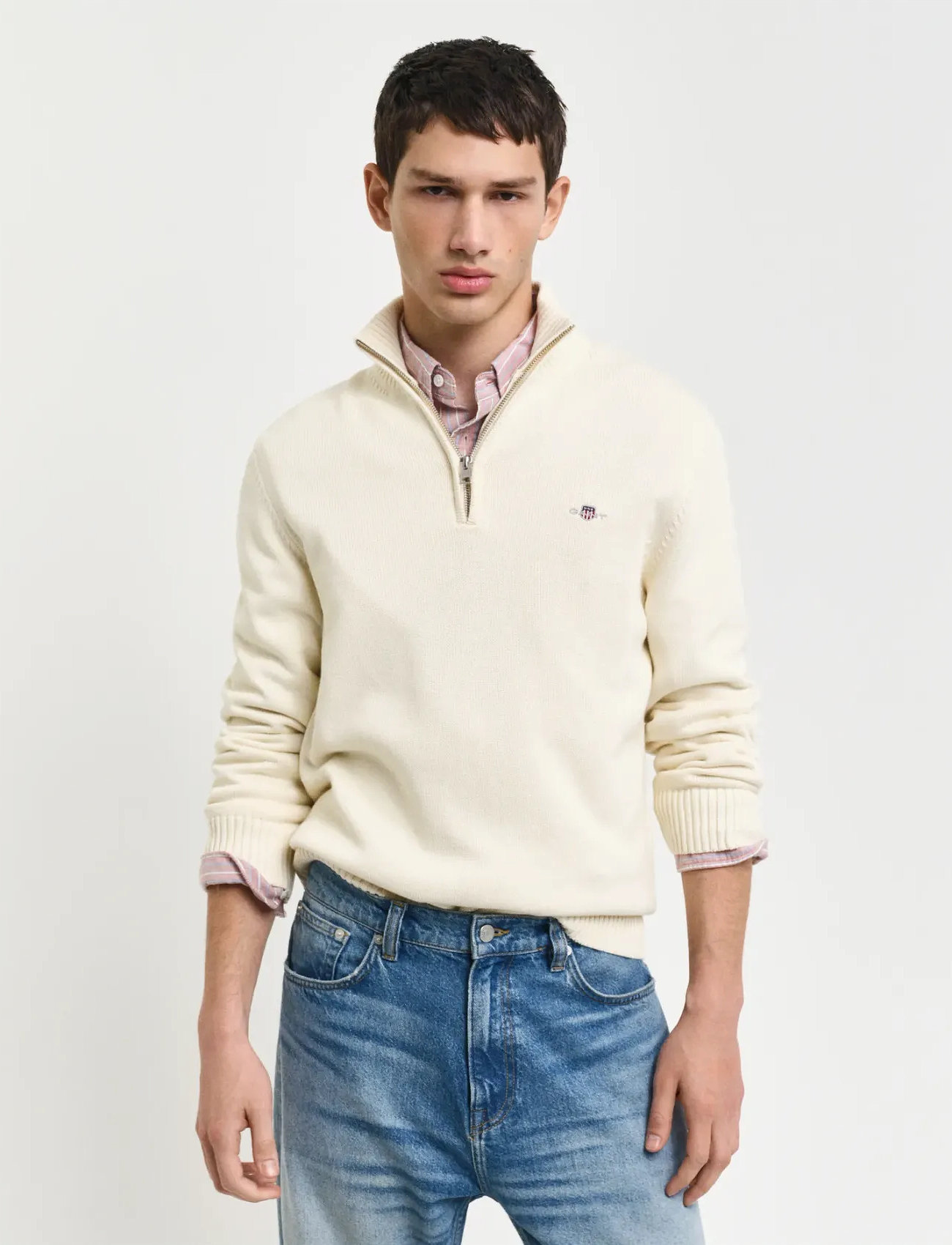 GANT Half-Zip Sweater, X3XL, White, Strik > Trøjer Med Halv Lynlås, Herre