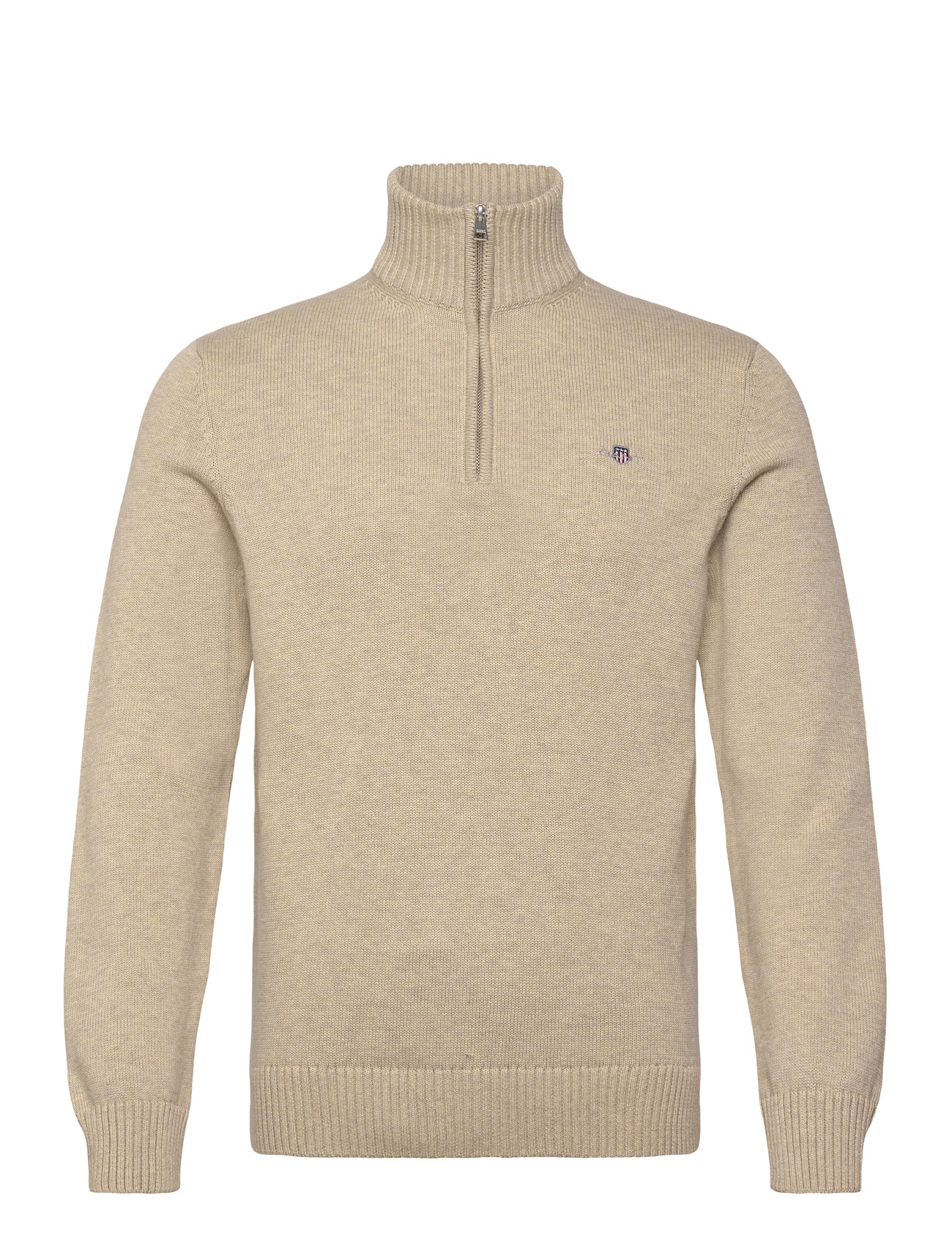 GANT Half-Zip Sweater, 3XL, Beige, Strik > Trøjer Med Halv Lynlås, Herre