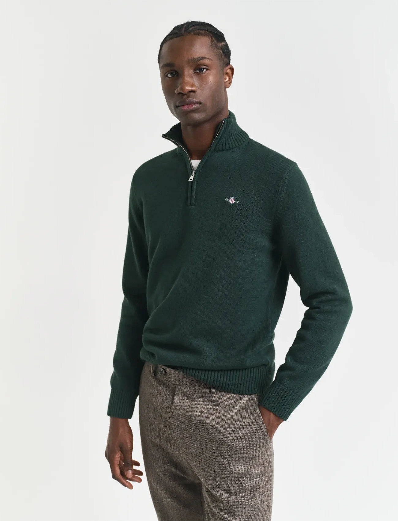 GANT Half-Zip Sweater, S, Green, Strik > Trøjer Med Halv Lynlås, Herre
