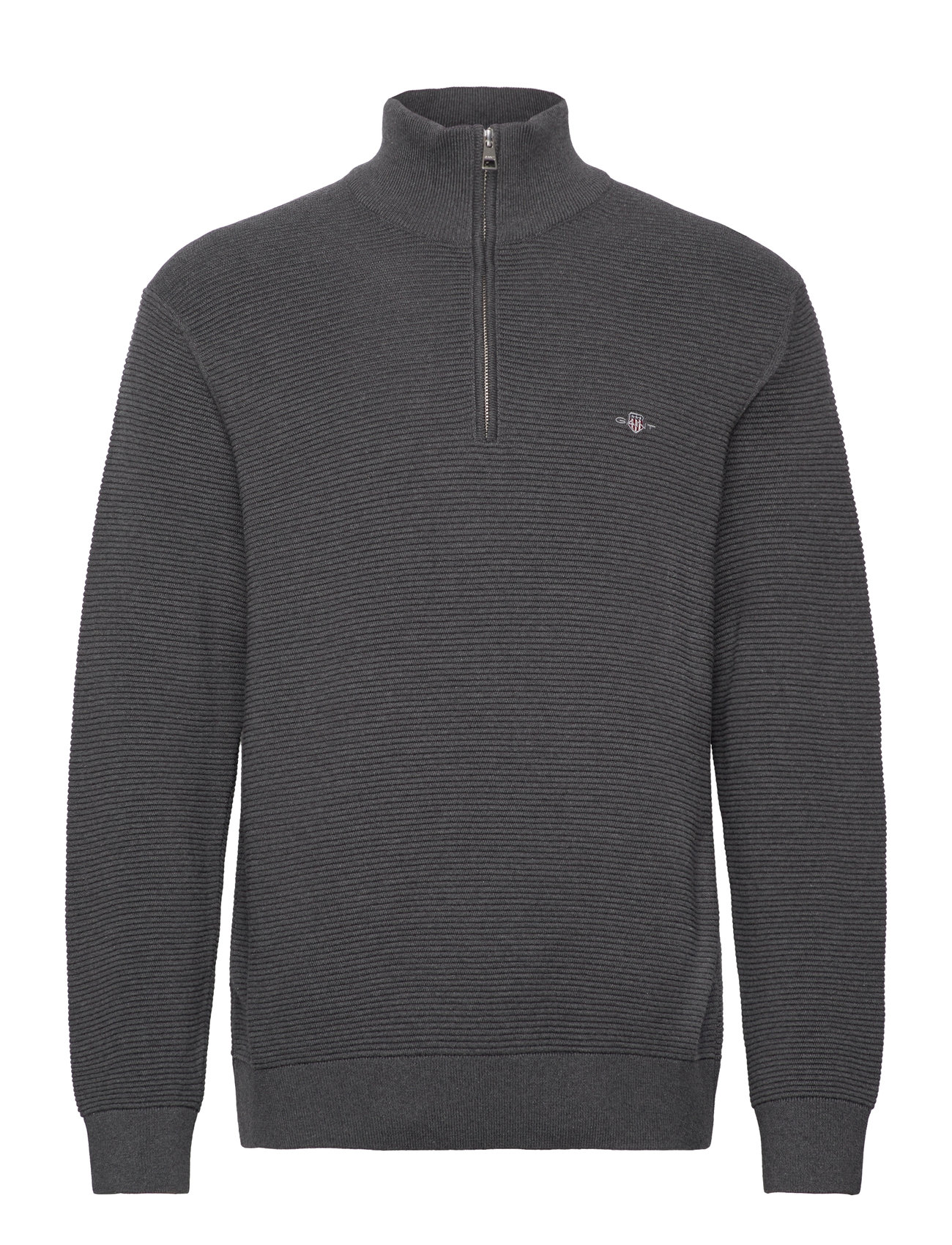 Textured Cotton H-Zip Tops Knitwear Half Zip Jumpers Grey GANT