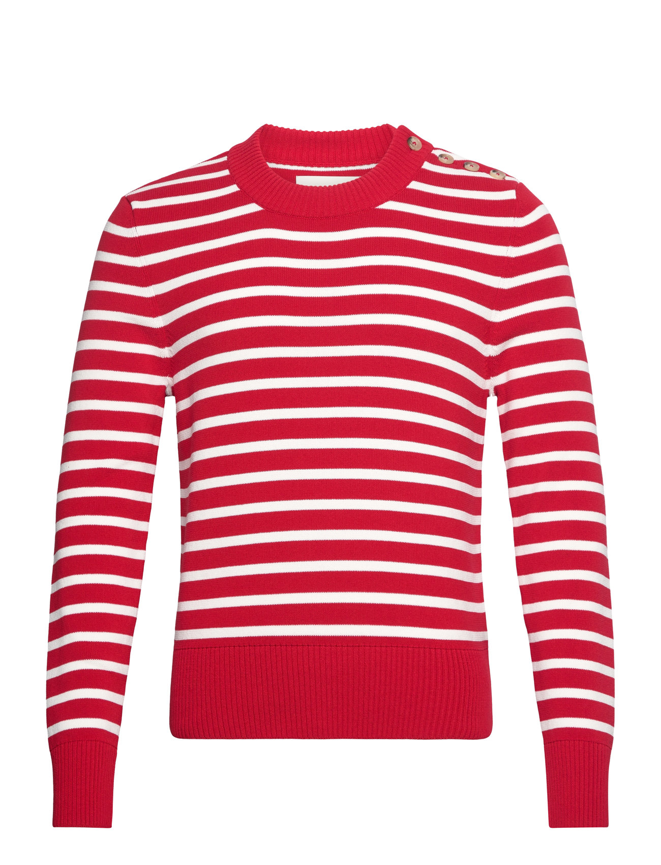 Breton Striped Shiny Cotton C-Neck Red GANT