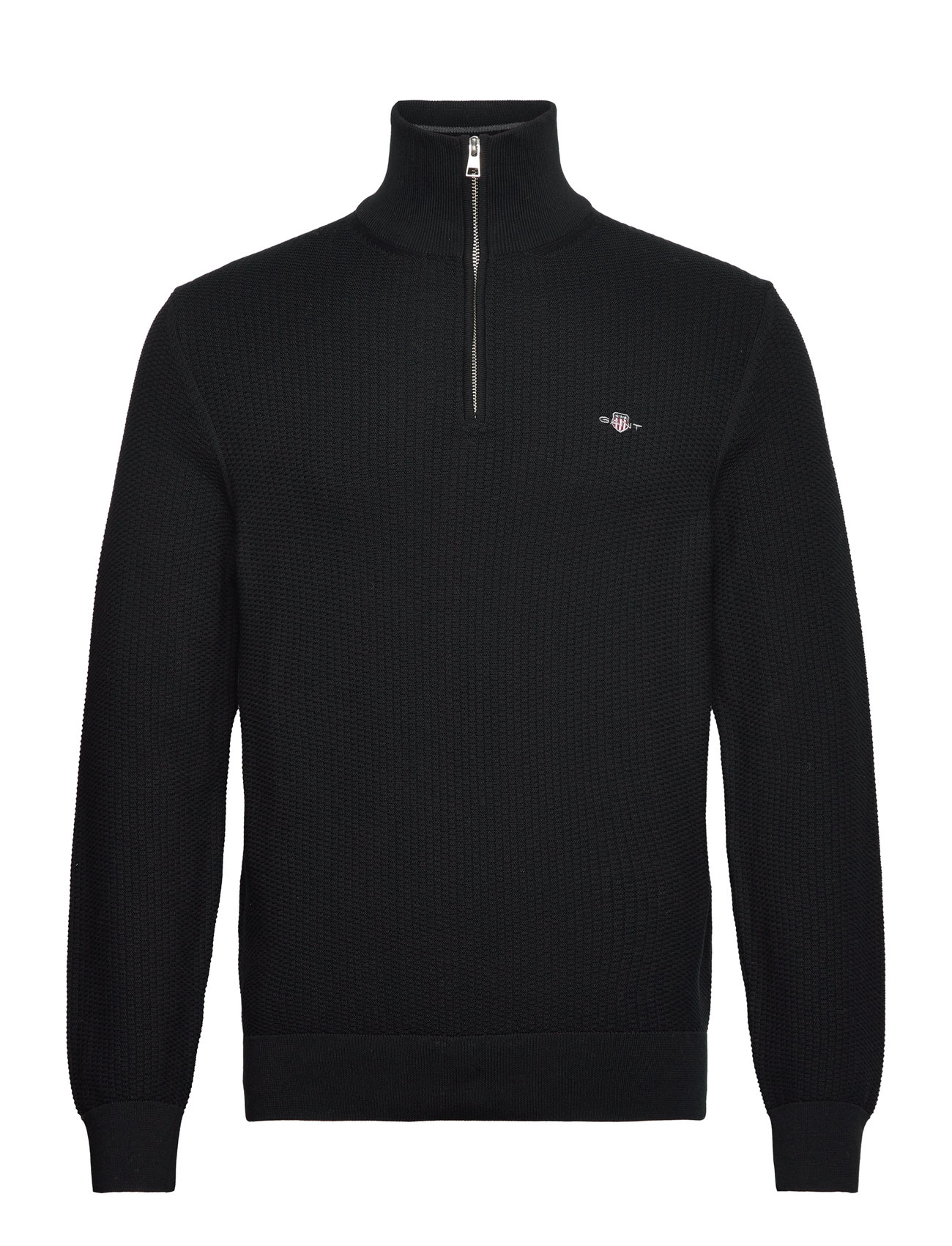 Cotton Micro Textured Half Zip Black GANT