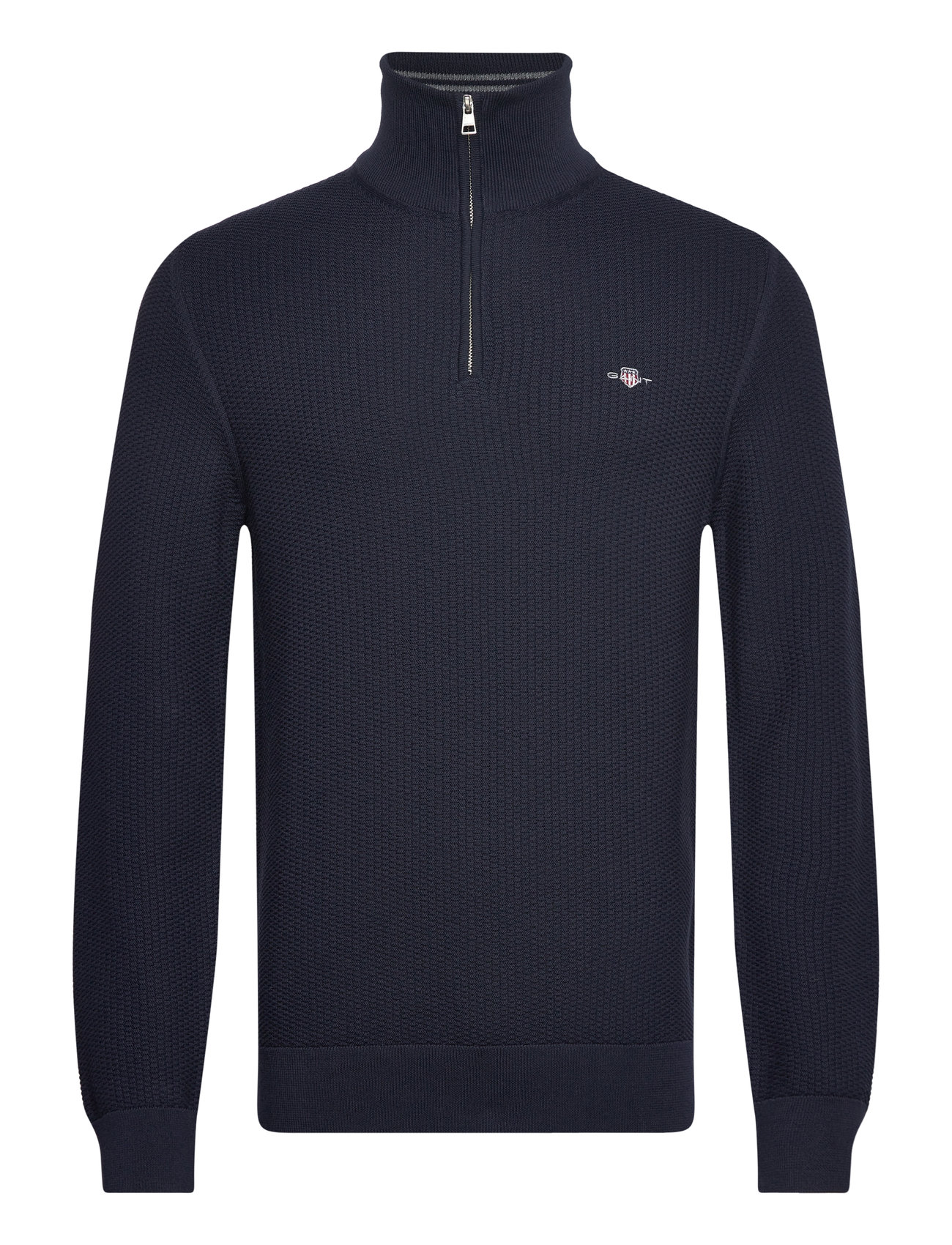 Cotton Micro Textured Half Zip Navy GANT