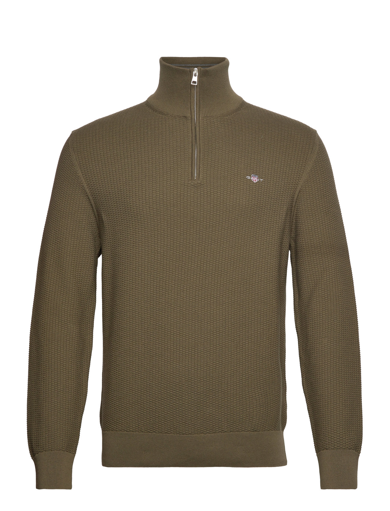 Cotton Micro Textured Half Zip Green GANT