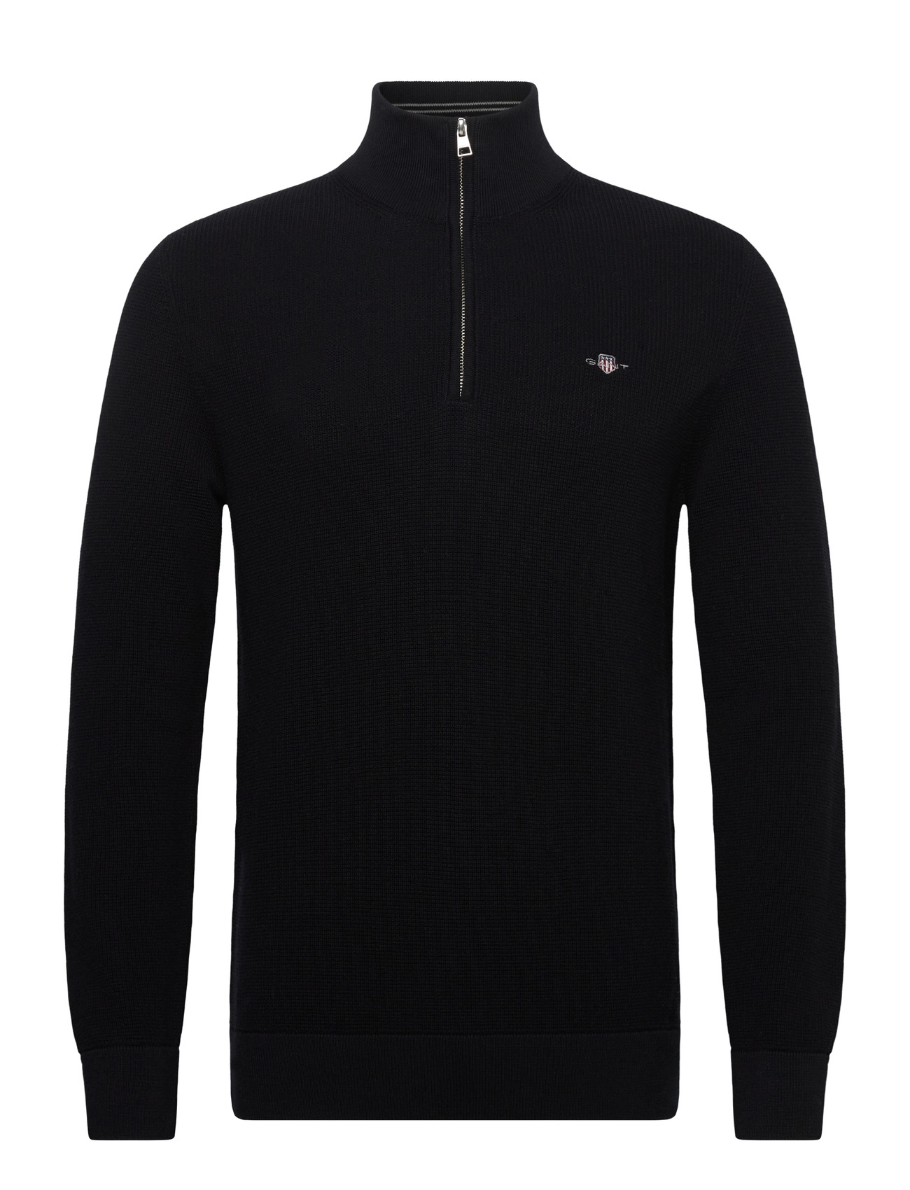 GANT Micro Textured Cotton Half Zip, S, Black, Strik > Trøjer Med Halv Lynlås, Herre