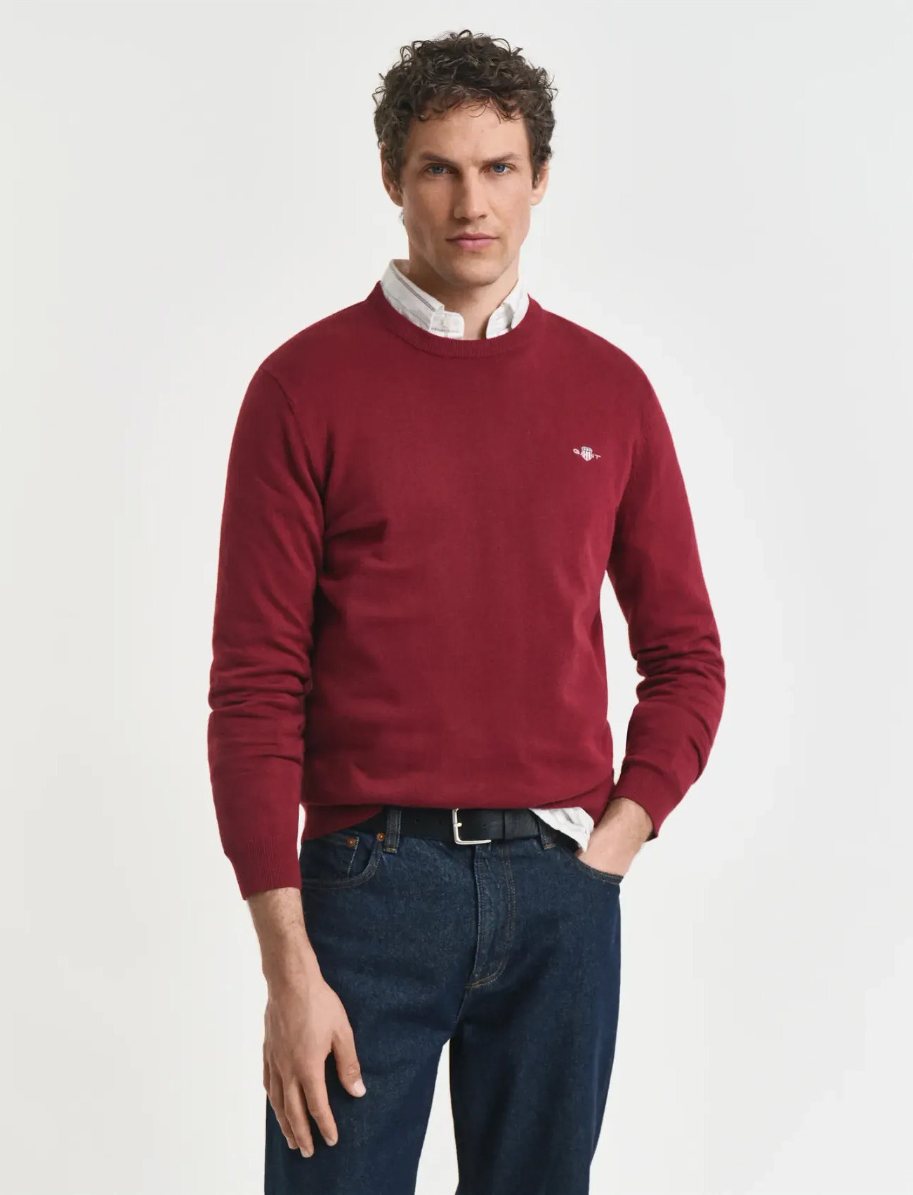 GANT Classic Cotton C-Neck, S, Red, Strik > Runde Halse, Herre