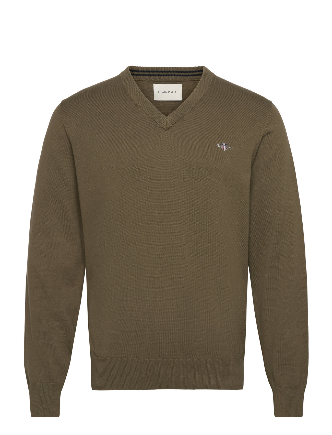 Classic Cotton V-Neck Khaki GANT