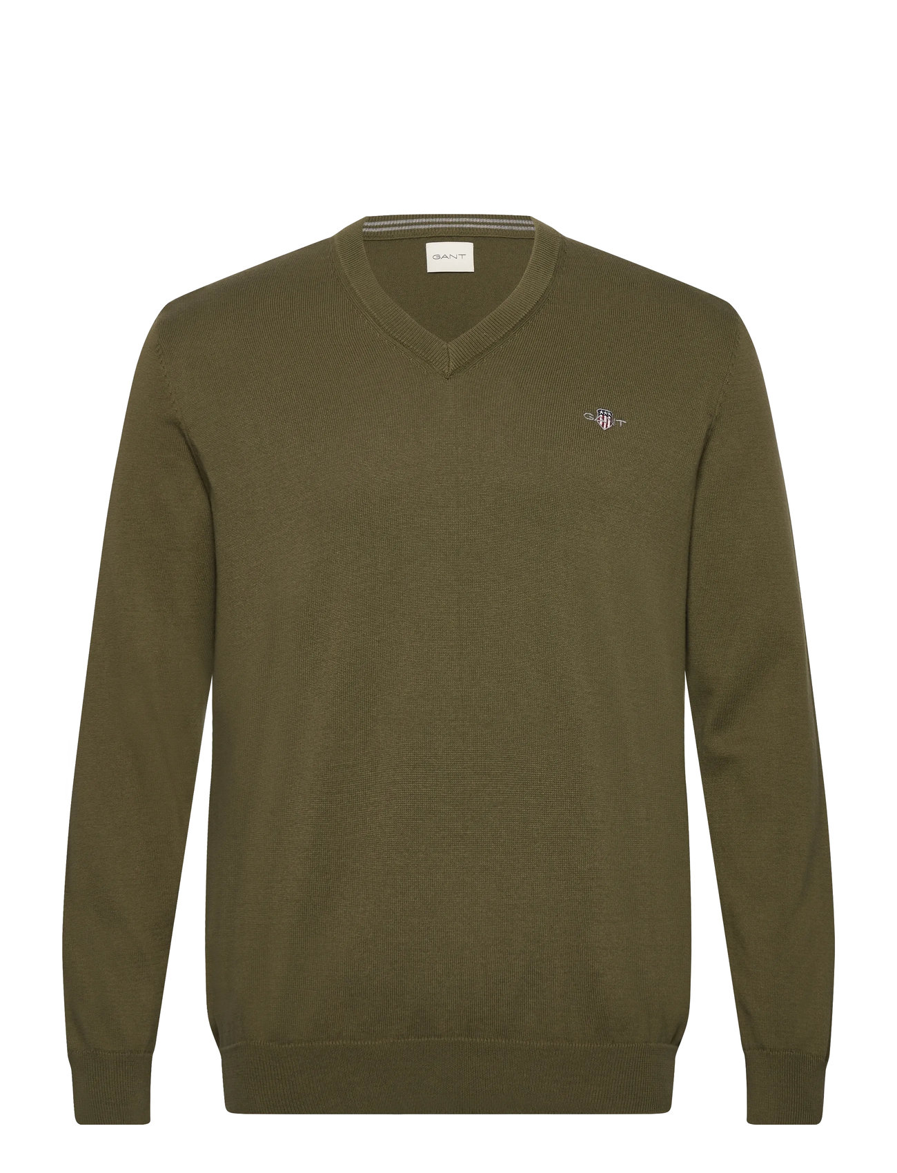 GANT Classic Cotton V-Neck, S, Green, Strik > V-Halse, Herre