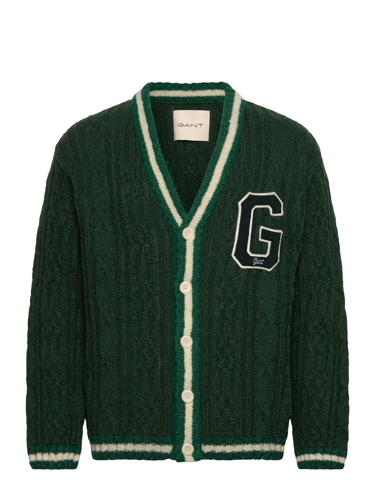 GANT Seasonal G Cable V-Neck Cardigan Grön