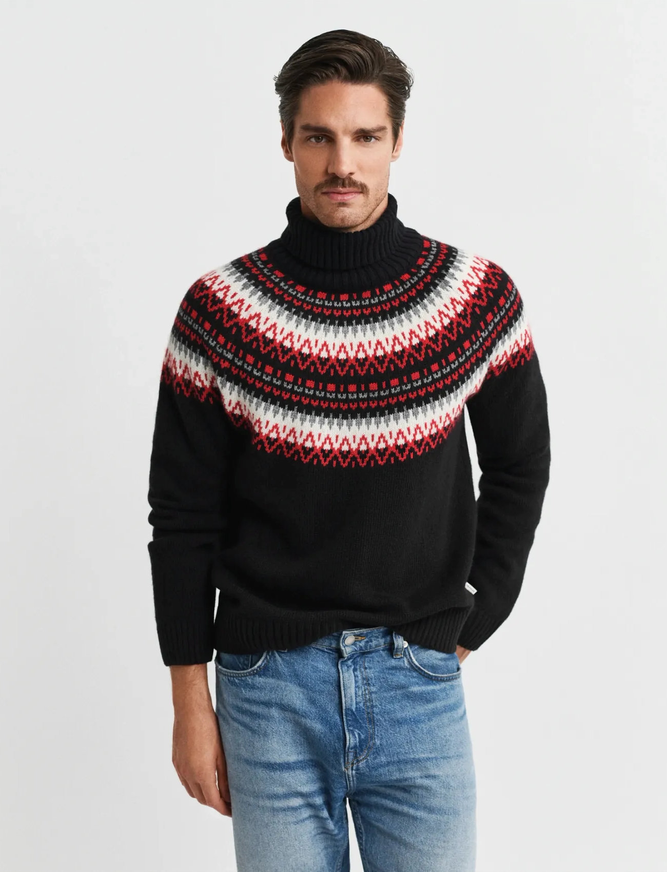 GANT Fair Isle Turtleneck, L, Black, Strik > Rullekraves, Herre