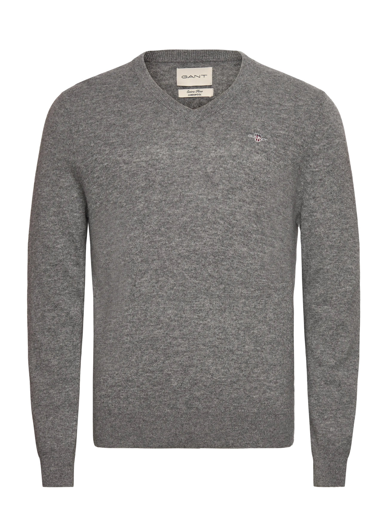 GANT Extrafine Lambswool V-Neck, L, Grey, Knitwear - V-necks, Herre